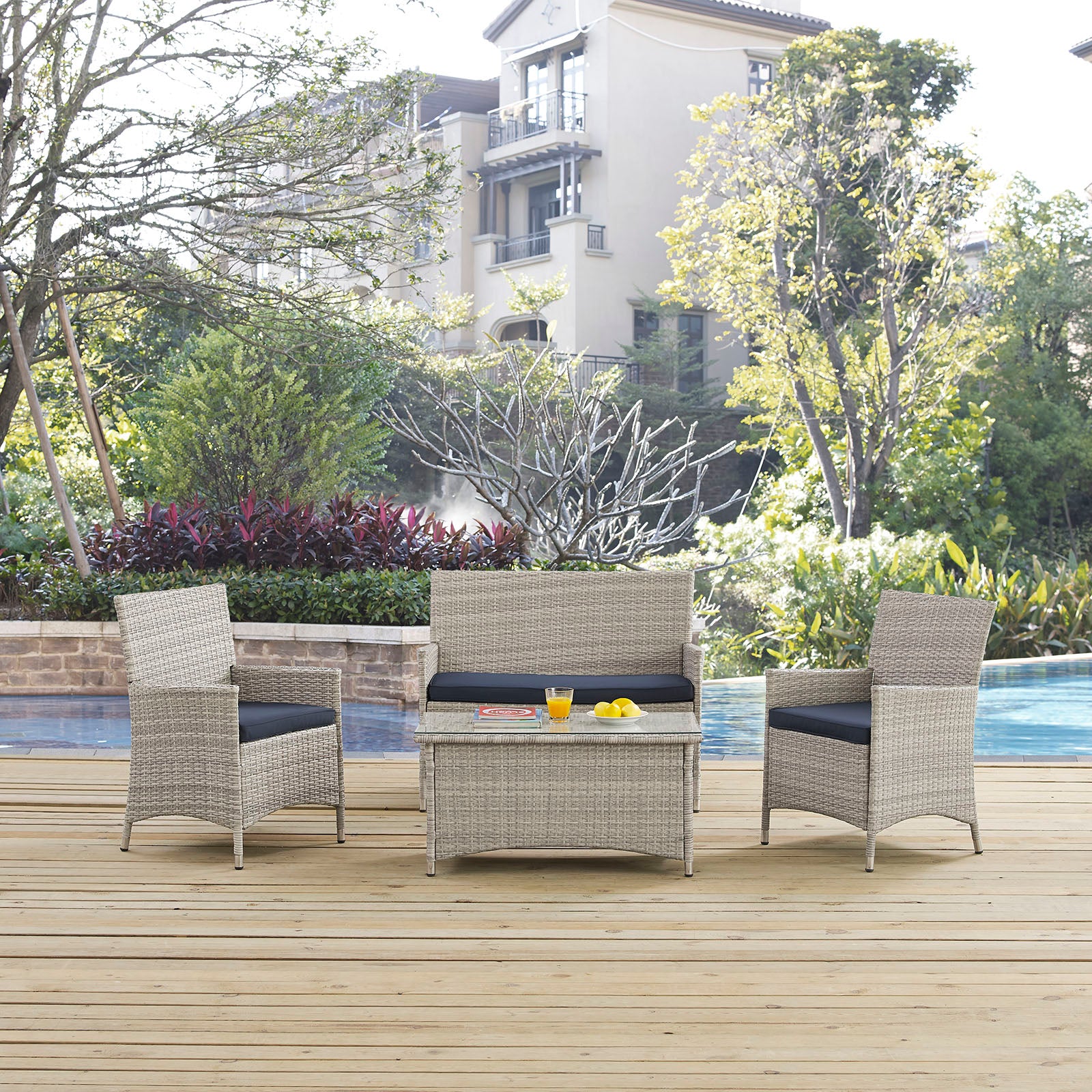 Bridge 4 Piece Outdoor Patio Patio Conversation Set - East Shore Modern Home Furnishings