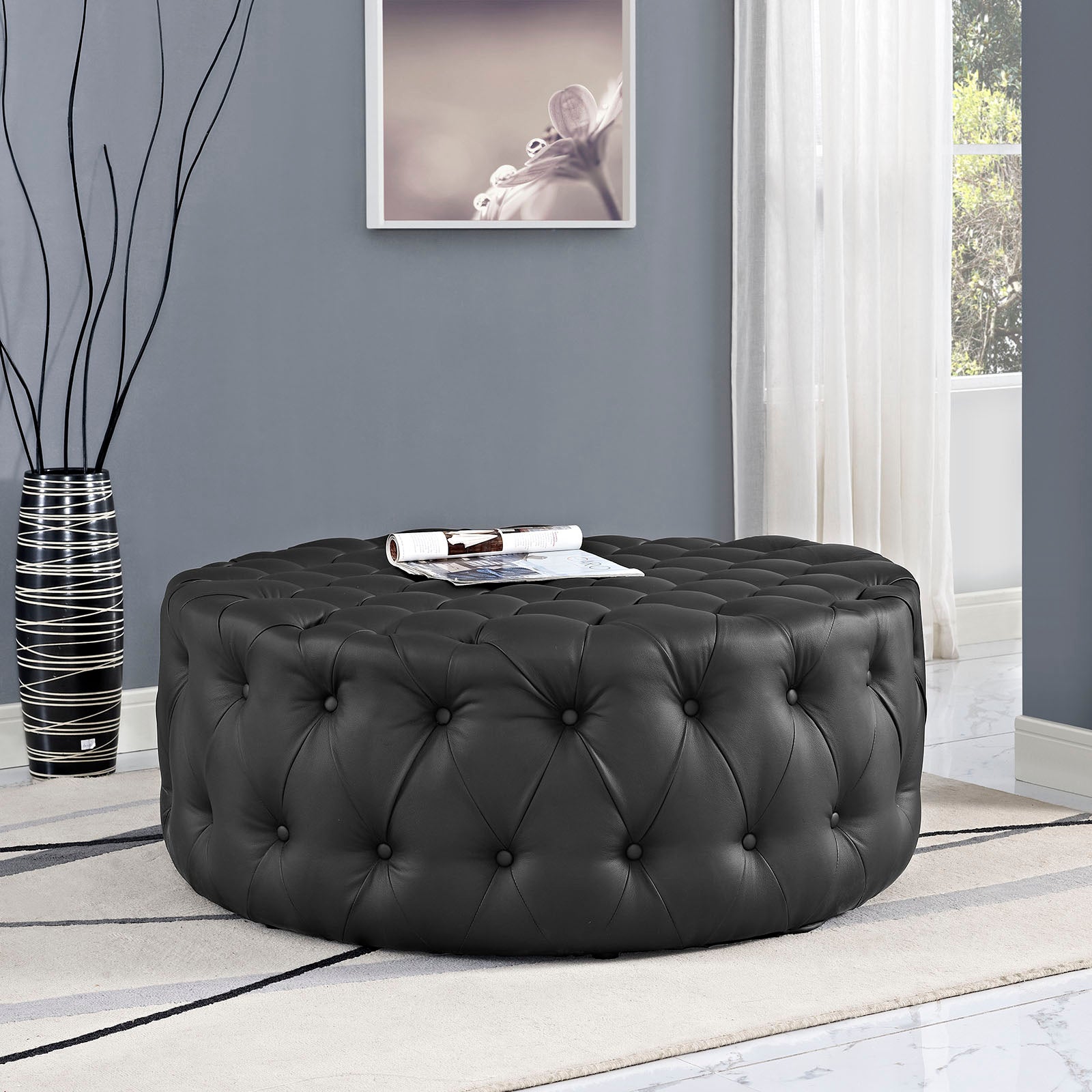 Amour Upholstered Vinyl Ottoman - East Shore Modern Home Furnishings