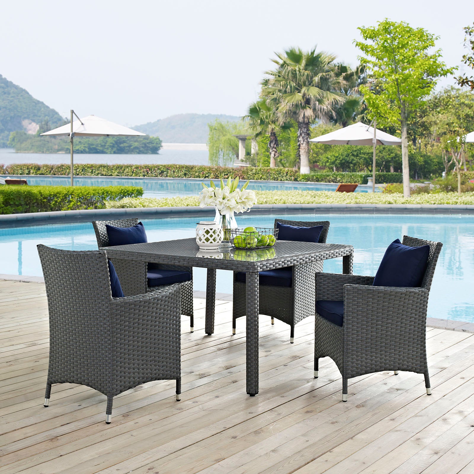 Sojourn 4 Piece Outdoor Patio Sunbrella® Dining Set - East Shore Modern Home Furnishings