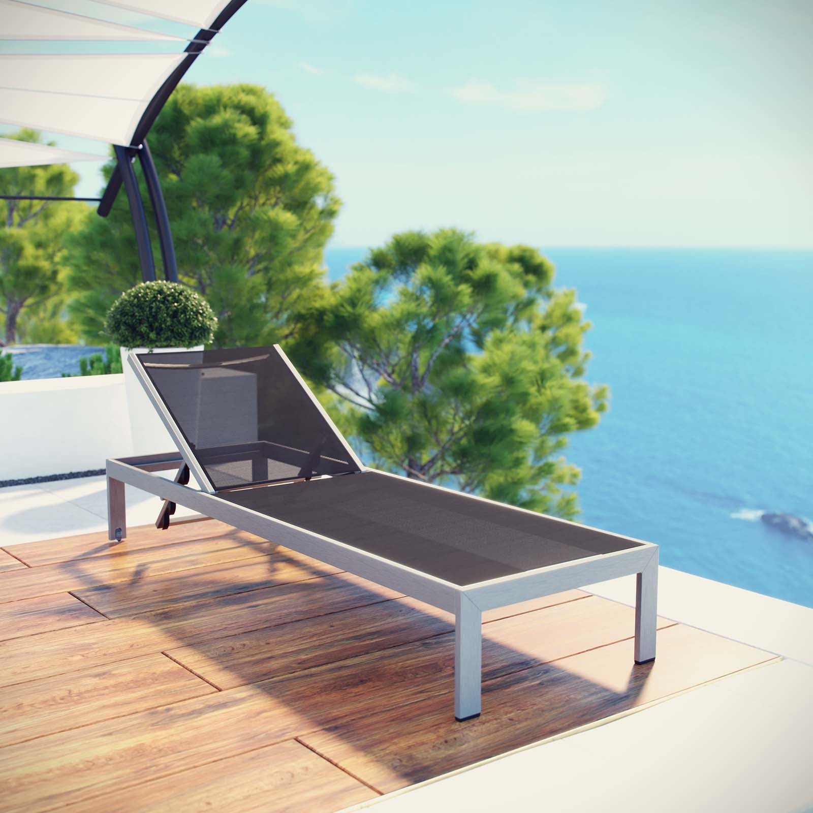 Shore Outdoor Patio Aluminum Mesh Chaise - East Shore Modern Home Furnishings