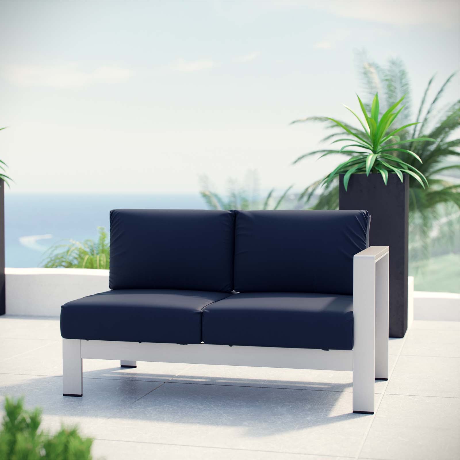 Shore Right-Arm Corner Sectional Outdoor Patio Aluminum Loveseat - East Shore Modern Home Furnishings
