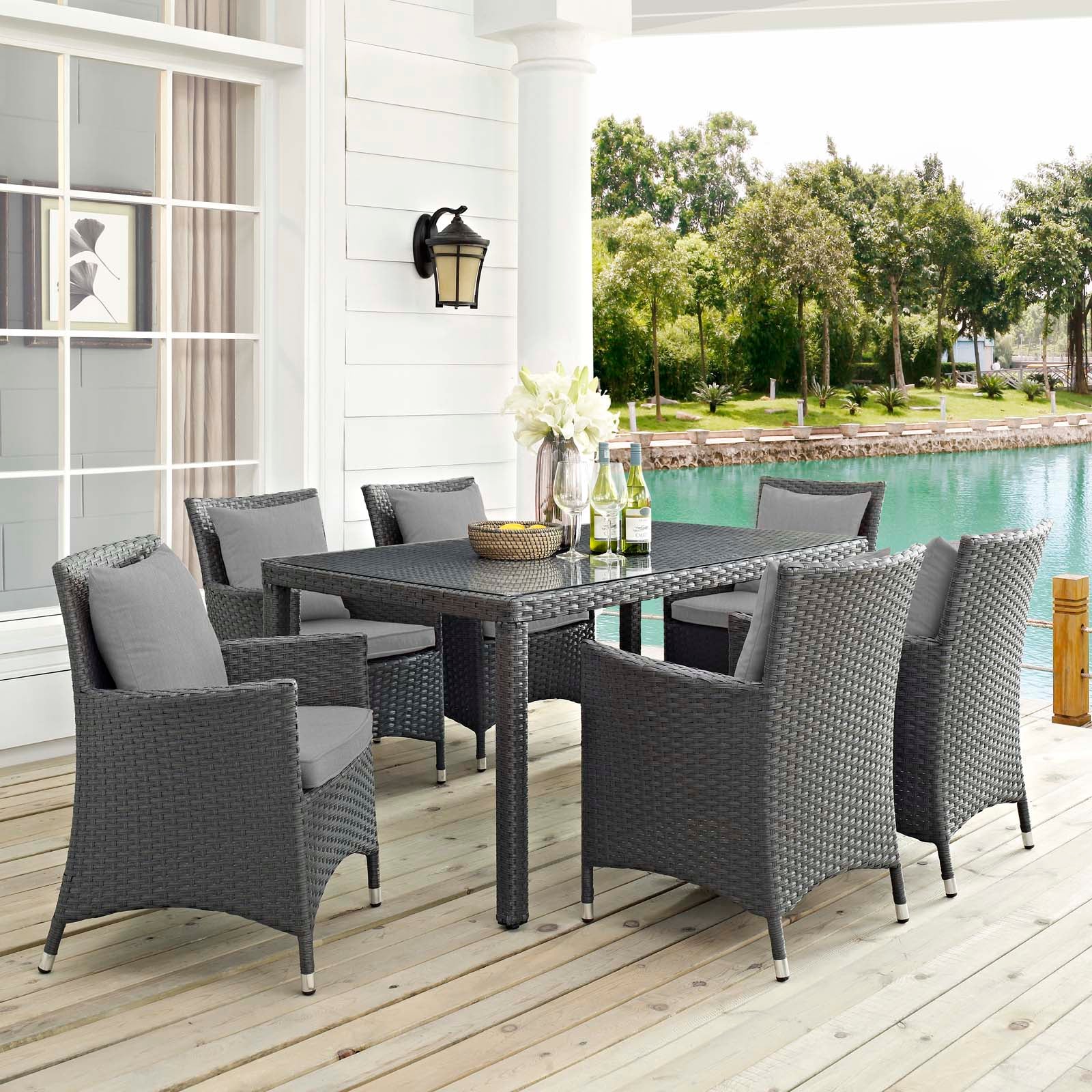 Sojourn 7 Piece Outdoor Patio Sunbrella® Dining Set - East Shore Modern Home Furnishings