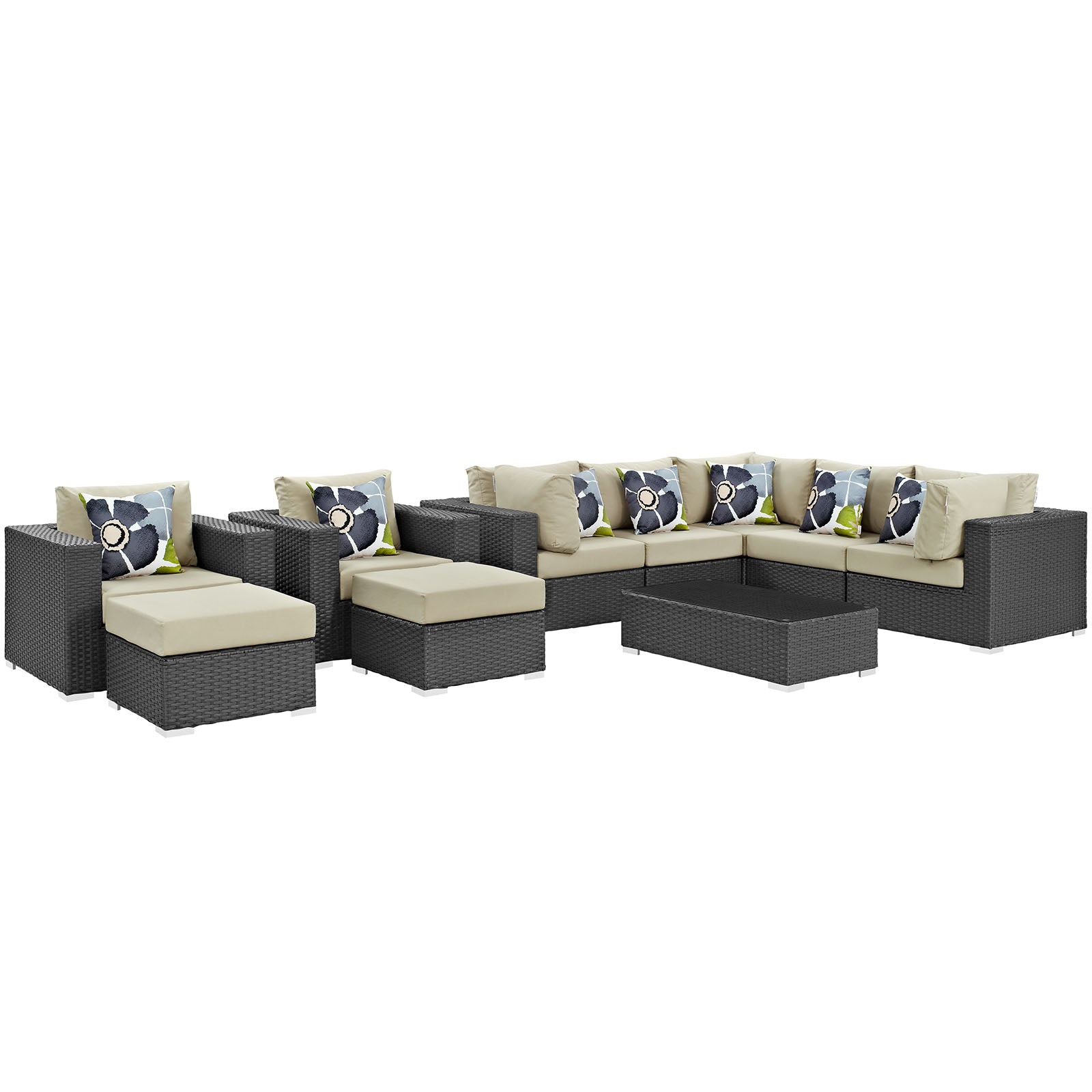 Sojourn 10 Piece Outdoor Patio Sunbrella® Sectional Set - East Shore Modern Home Furnishings
