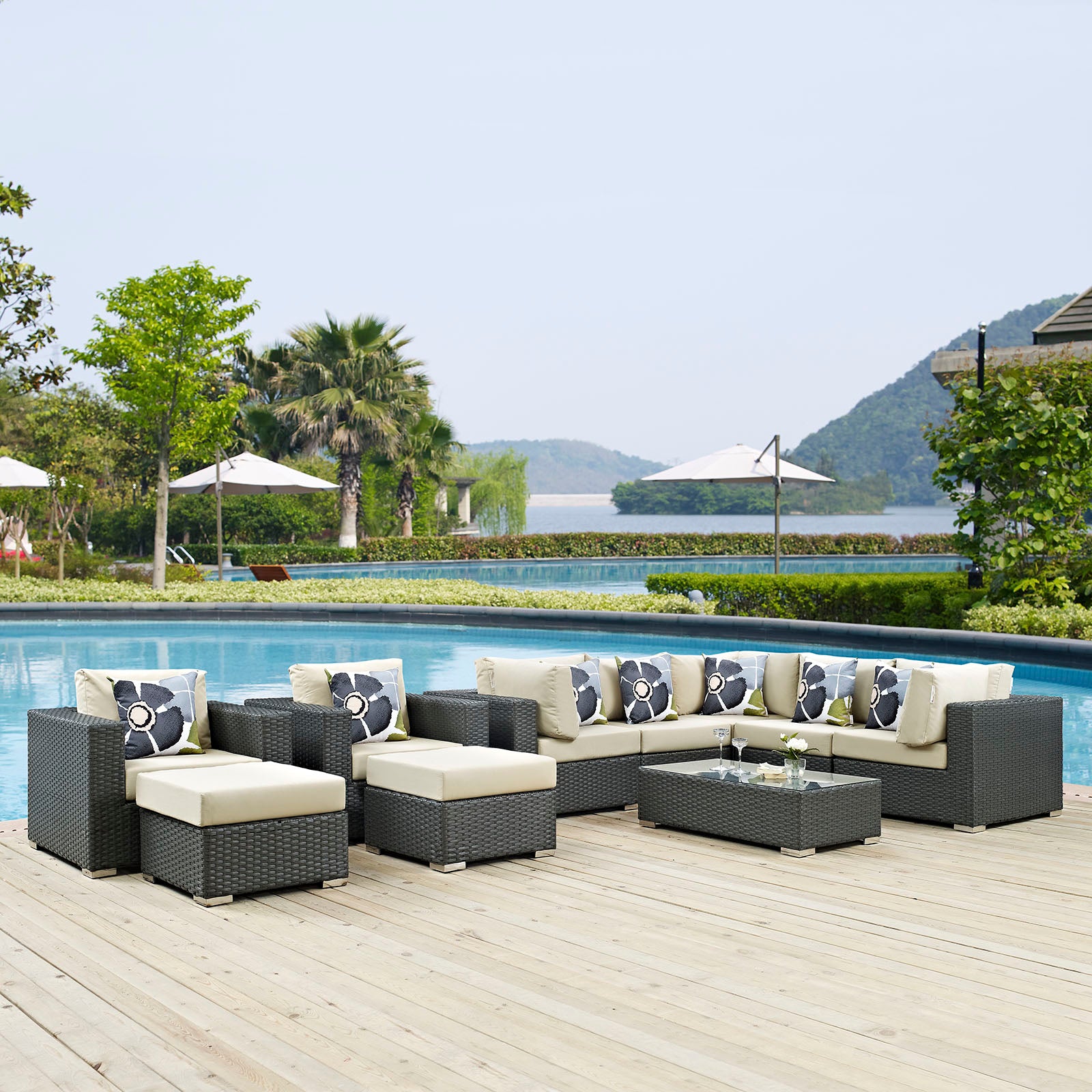 Sojourn 10 Piece Outdoor Patio Sunbrella® Sectional Set - East Shore Modern Home Furnishings