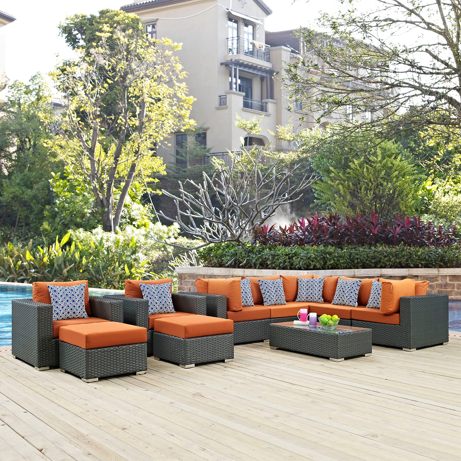 Sojourn 10 Piece Outdoor Patio Sunbrella® Sectional Set - East Shore Modern Home Furnishings