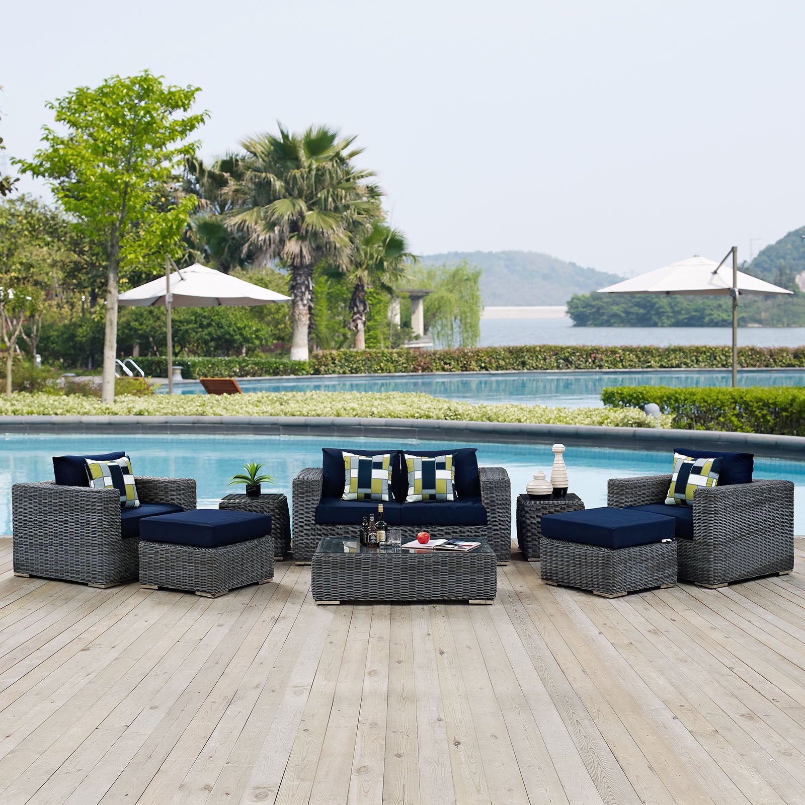 Summon 8 Piece Outdoor Patio Sunbrella® Sectional Set - East Shore Modern Home Furnishings
