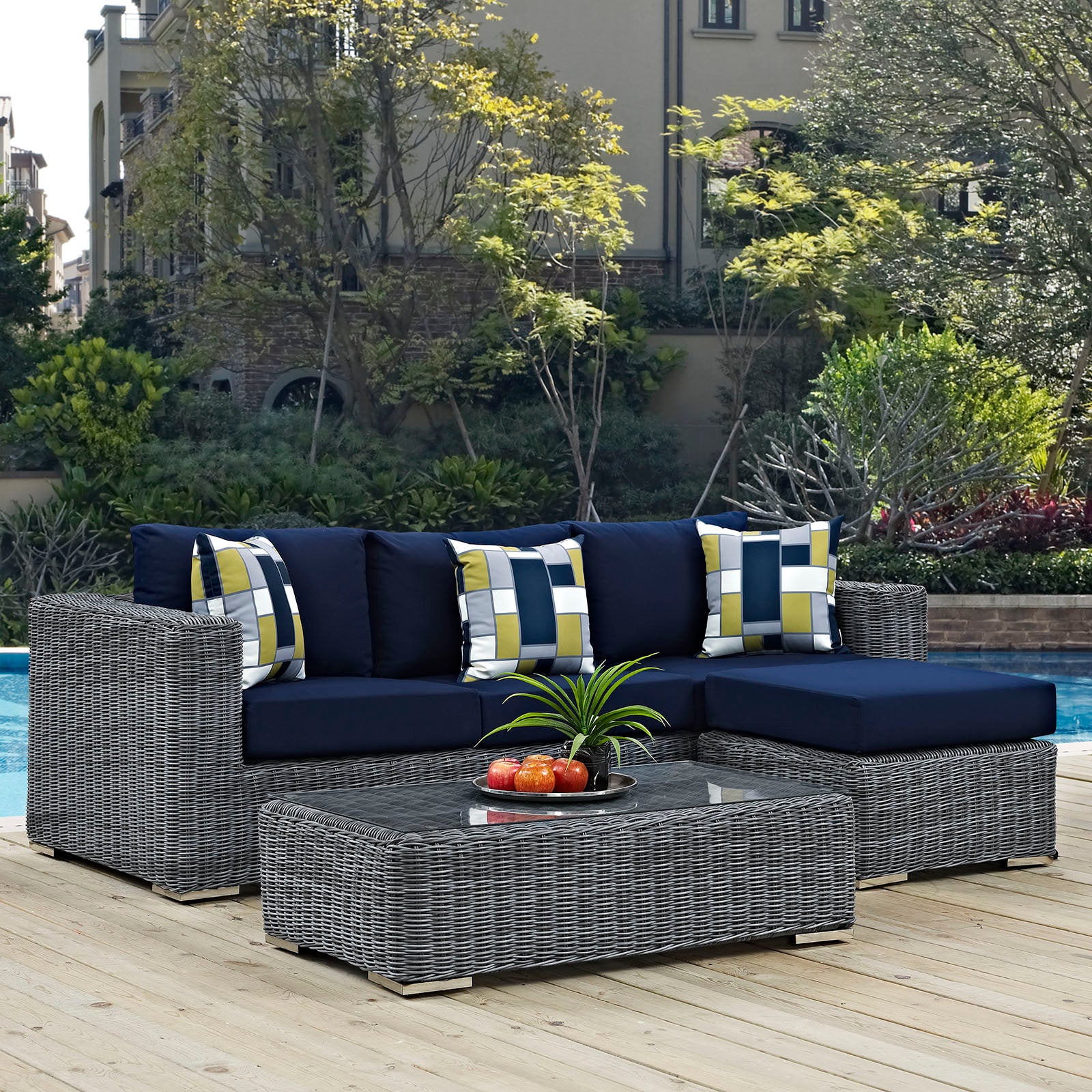 Summon 3 Piece Outdoor Patio Sunbrella® Sectional Set - East Shore Modern Home Furnishings