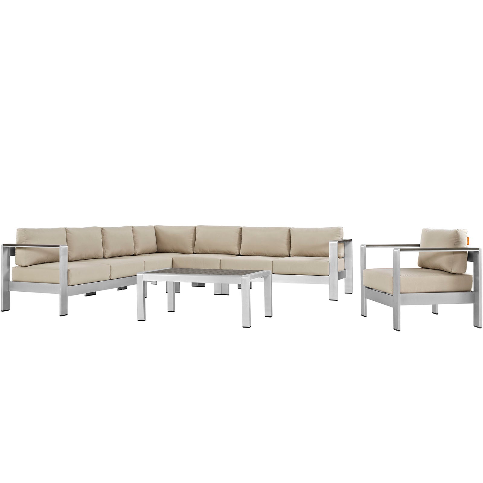 Shore 7 Piece Outdoor Patio Aluminum Sectional Sofa Set - East Shore Modern Home Furnishings