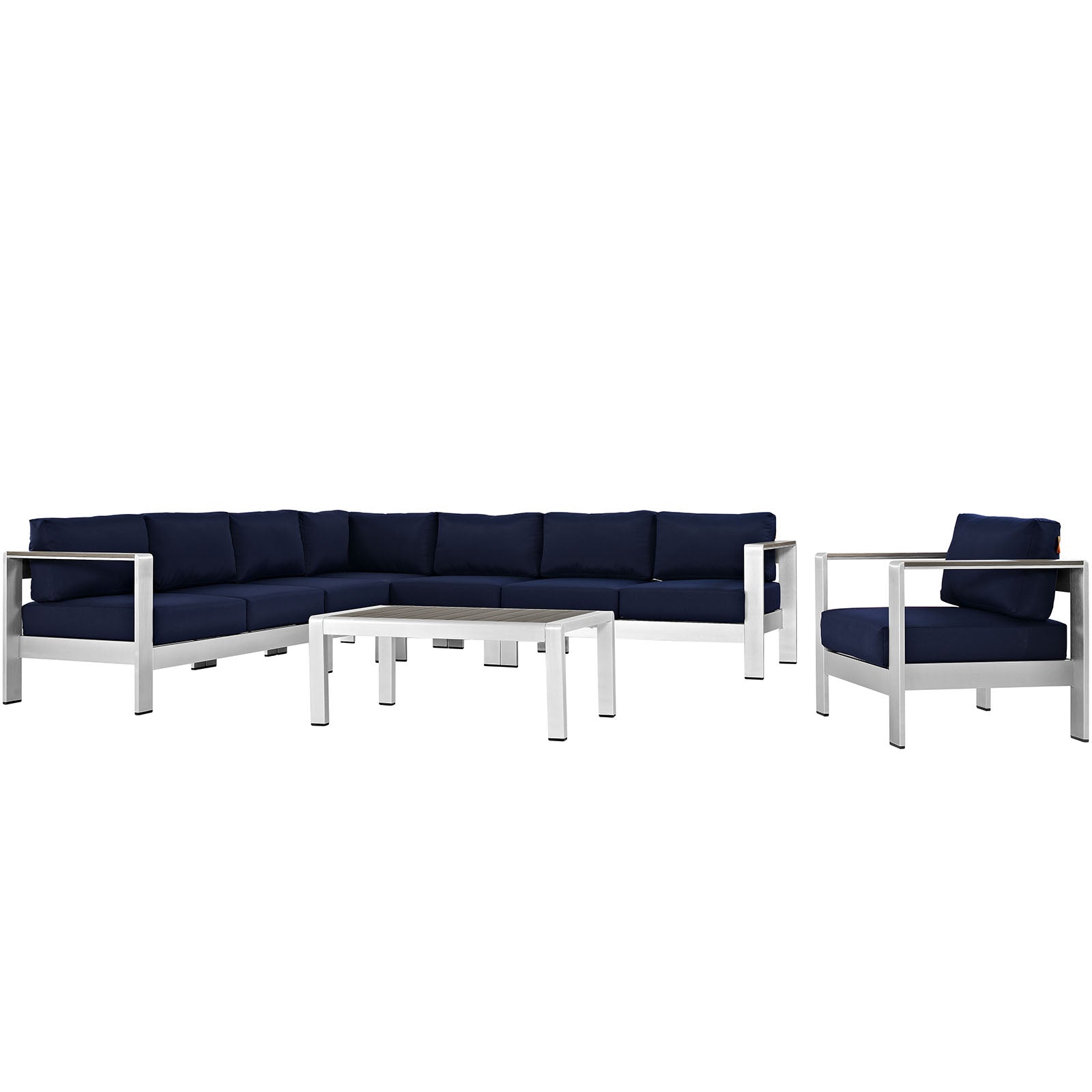 Shore 7 Piece Outdoor Patio Aluminum Sectional Sofa Set - East Shore Modern Home Furnishings