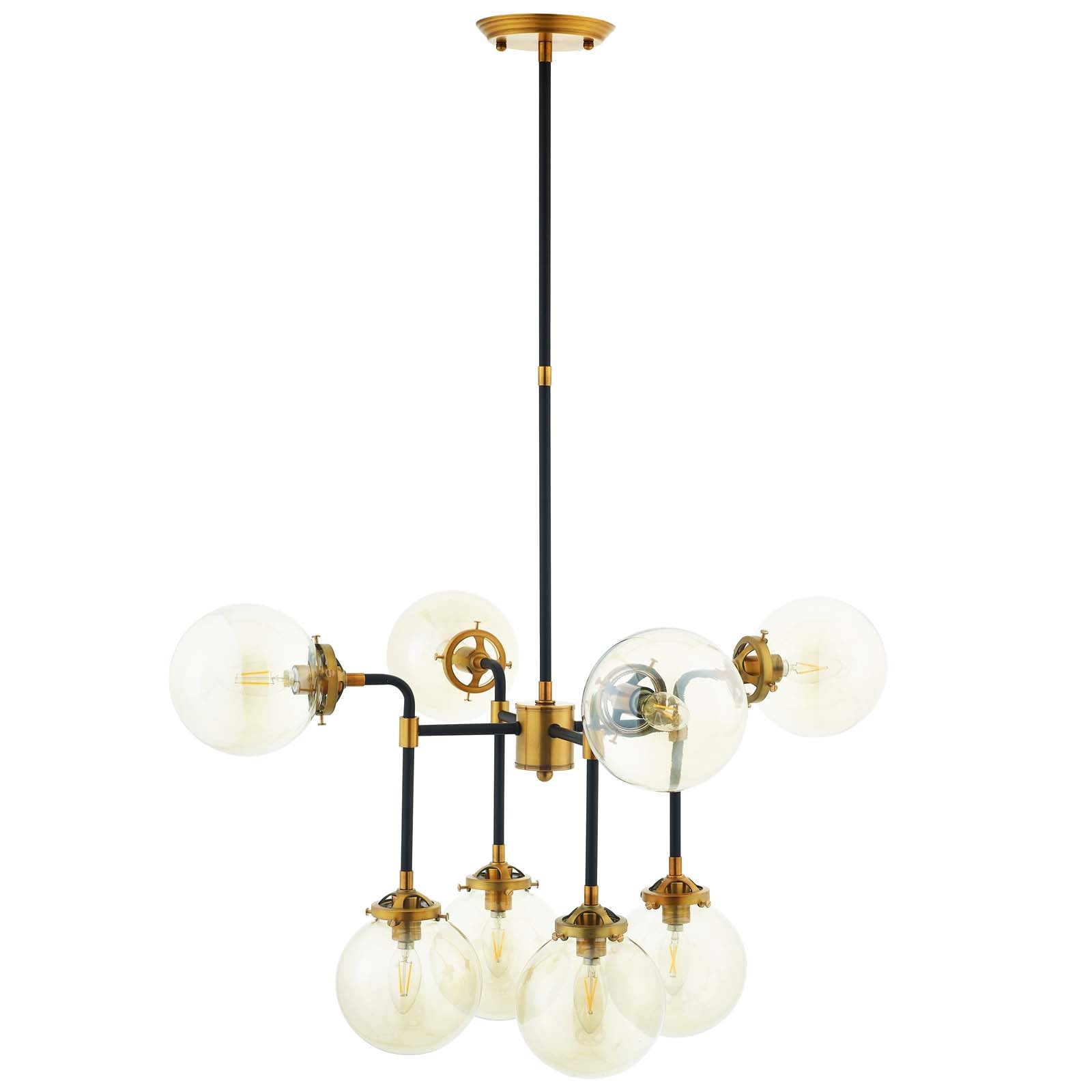 Ambition Amber Glass And Antique Brass 8 Light Pendant Chandelier - East Shore Modern Home Furnishings