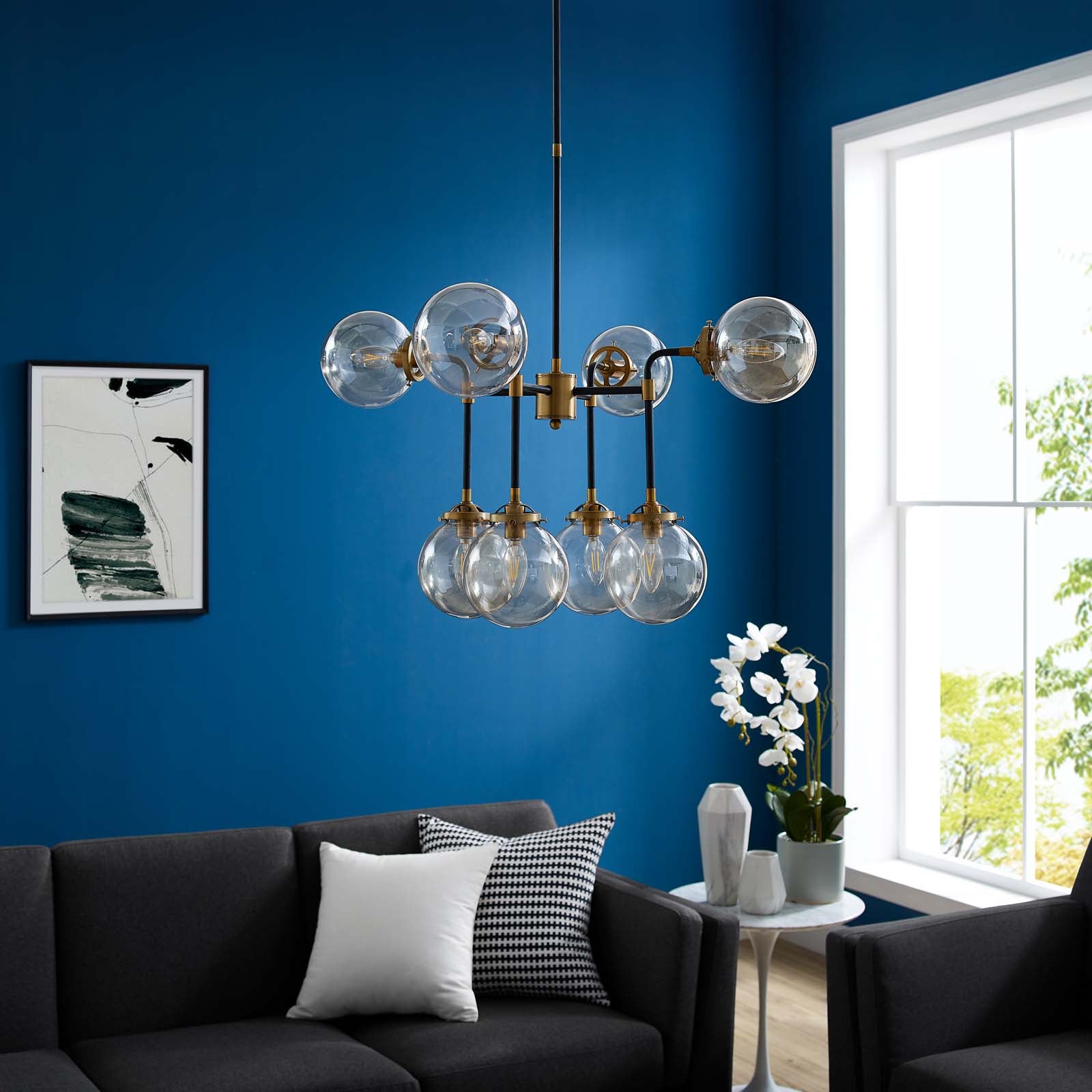 Ambition Amber Glass And Antique Brass 8 Light Pendant Chandelier - East Shore Modern Home Furnishings