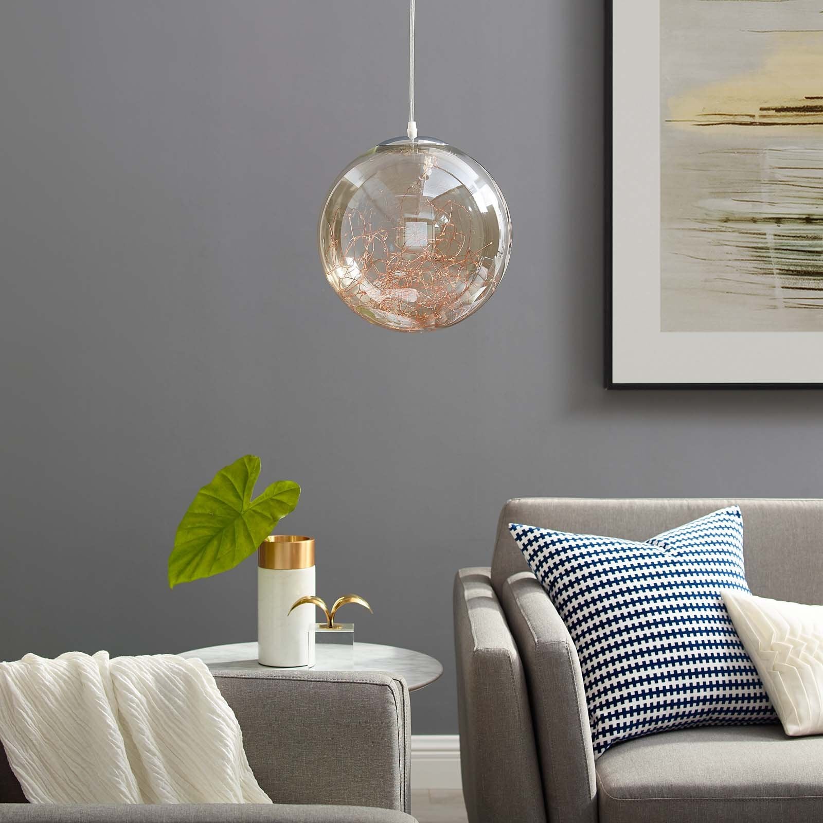 Fairy 8" Amber Glass Globe Ceiling Light Pendant Chandelier - East Shore Modern Home Furnishings
