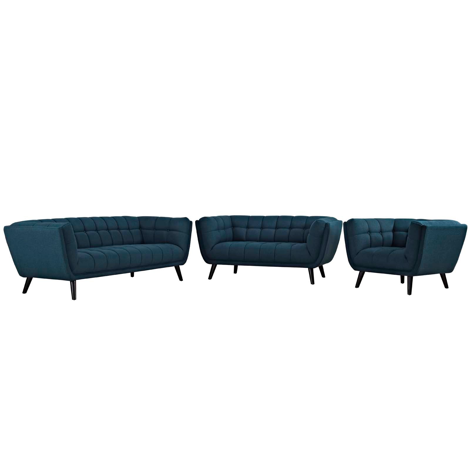 Bestow 3 Piece Upholstered Fabric Sofa Loveseat and Armchair Set