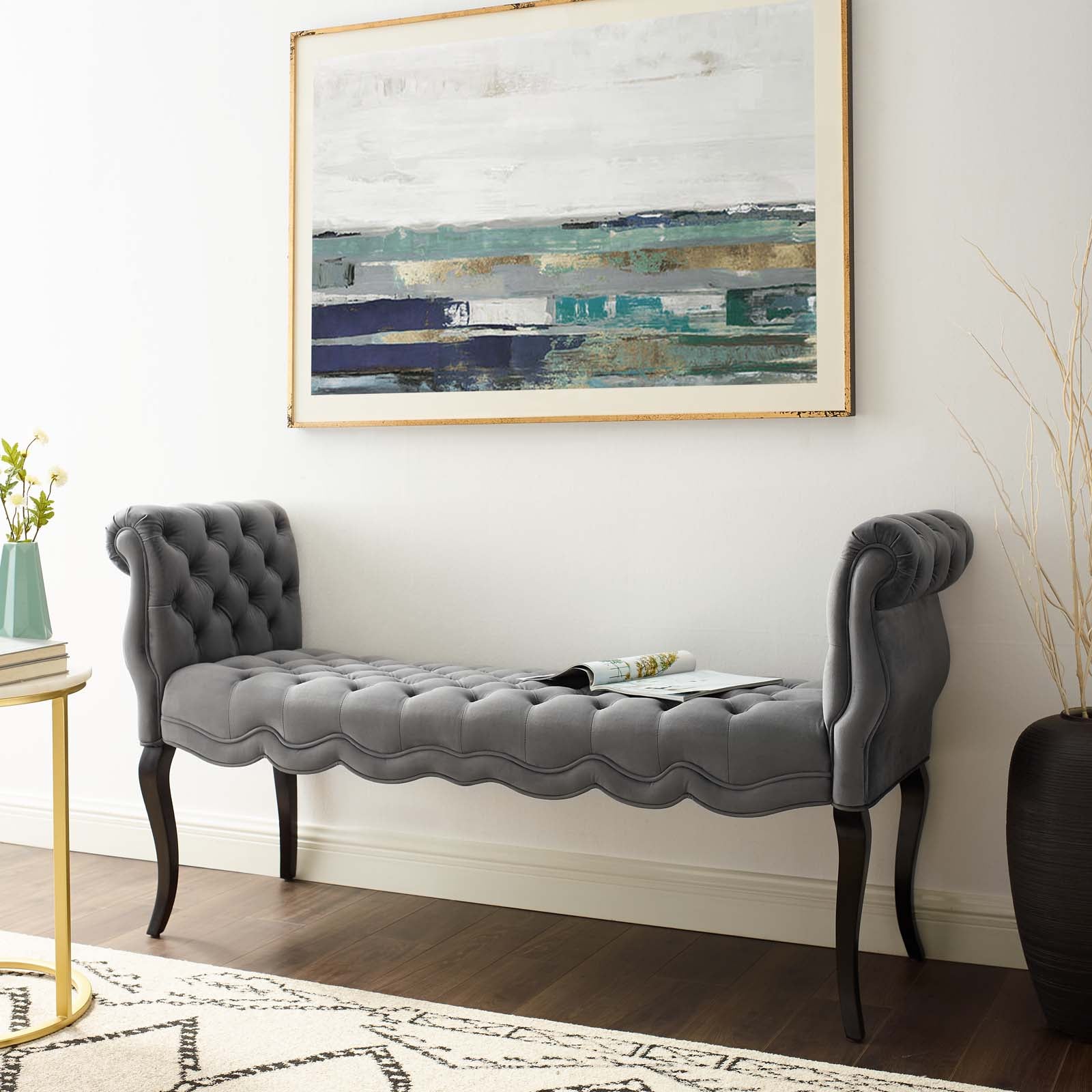 Adelia Chesterfield Style Button Tufted Performance Velvet Bench - East Shore Modern Home Furnishings