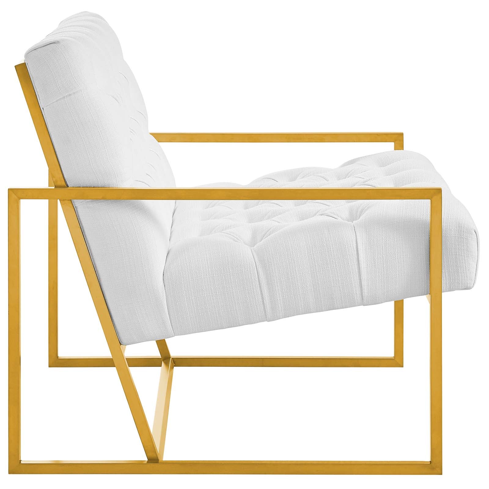 Bequest Gold Stainless Steel Upholstered Fabric Accent Chair - East Shore Modern Home Furnishings