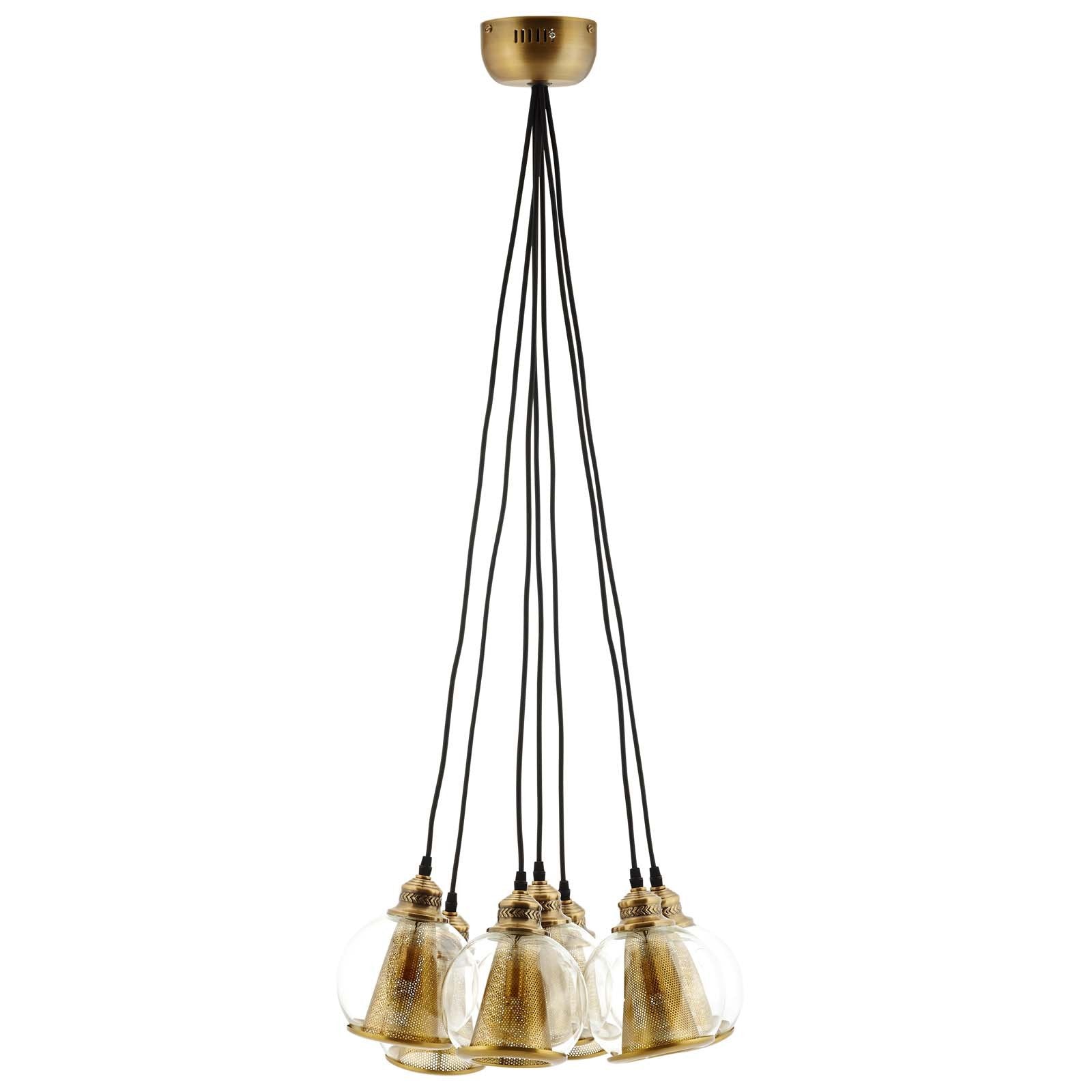 Peak Brass Cone and Glass Globe Cluster Pendant Chandelier - East Shore Modern Home Furnishings