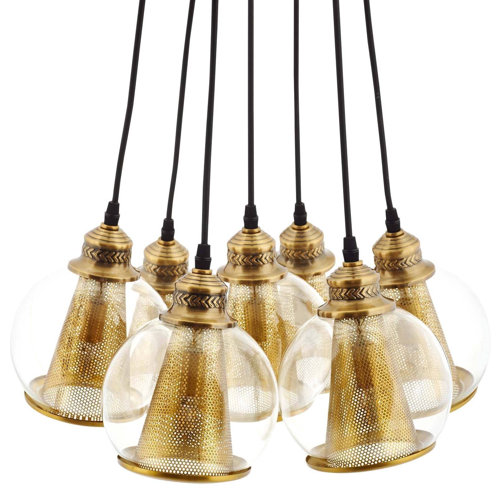 Peak Brass Cone and Glass Globe Cluster Pendant Chandelier - East Shore Modern Home Furnishings