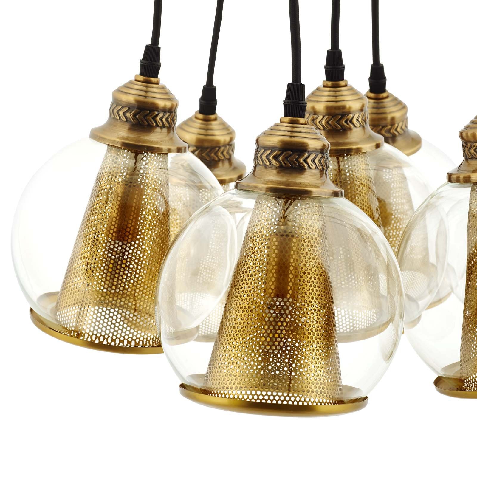 Peak Brass Cone and Glass Globe Cluster Pendant Chandelier - East Shore Modern Home Furnishings