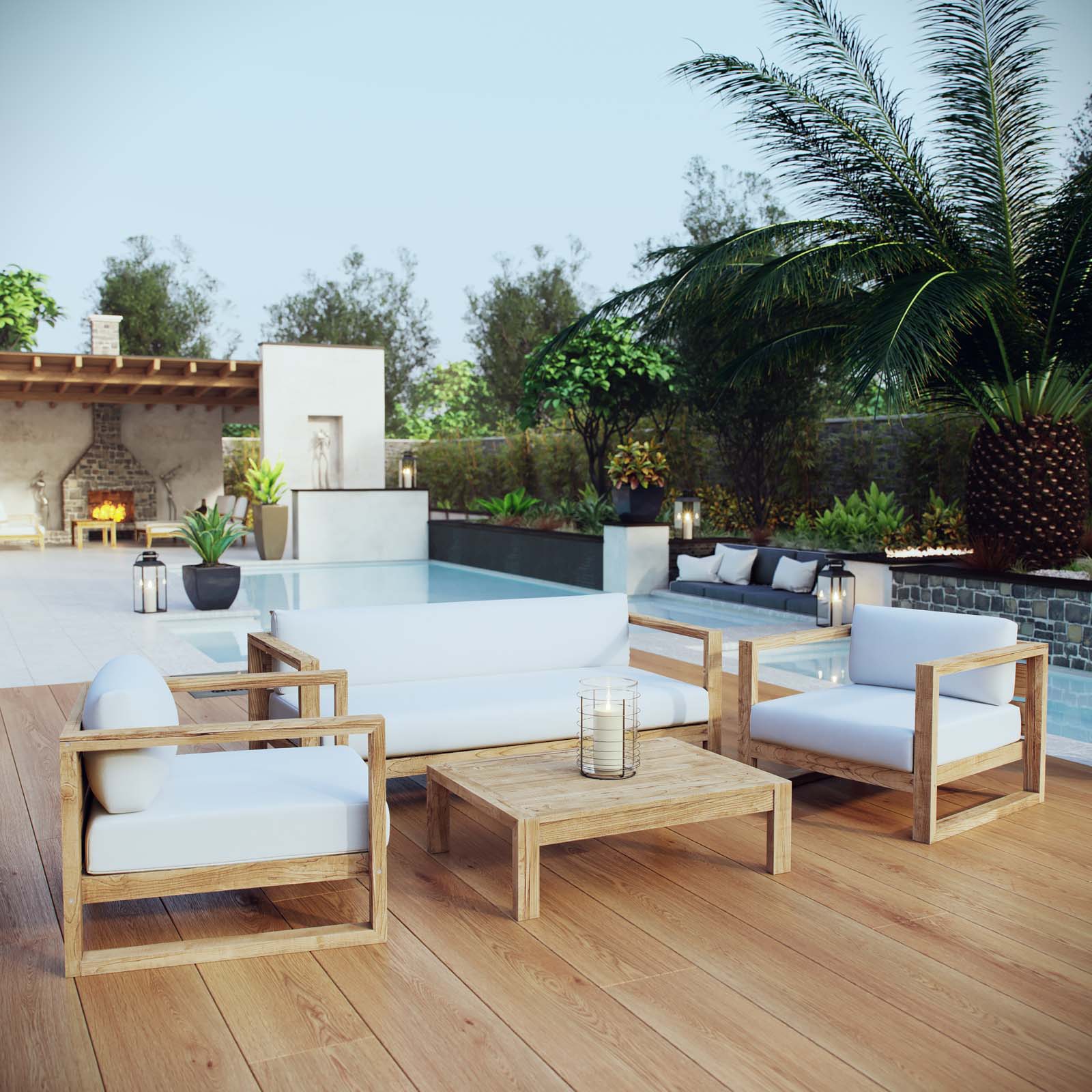 Upland 4 Piece Outdoor Patio Teak Set - East Shore Modern Home Furnishings