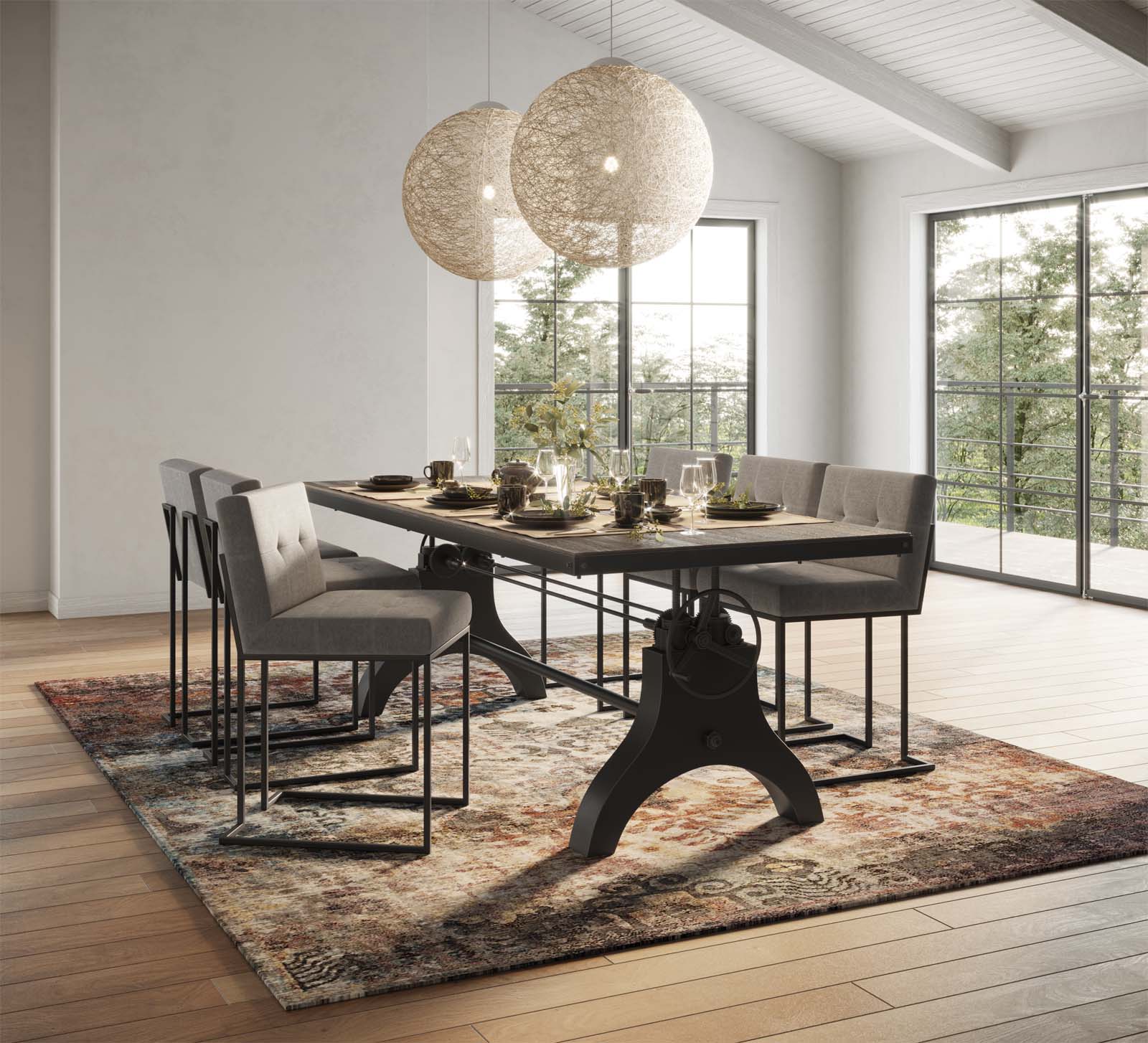 Genuine 96" Crank Height Adjustable Rectangle Dining and Conference Table - East Shore Modern Home Furnishings