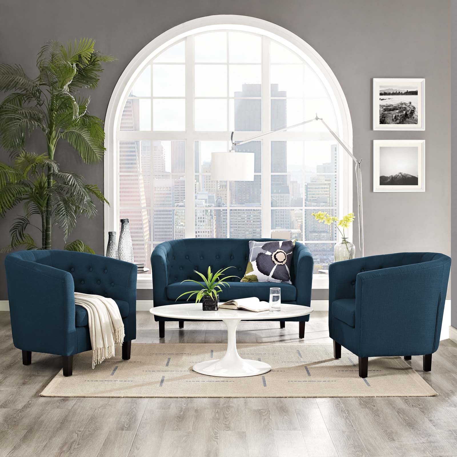 Prospect 3 Piece Upholstered Fabric Loveseat and Armchair Set - East Shore Modern Home Furnishings