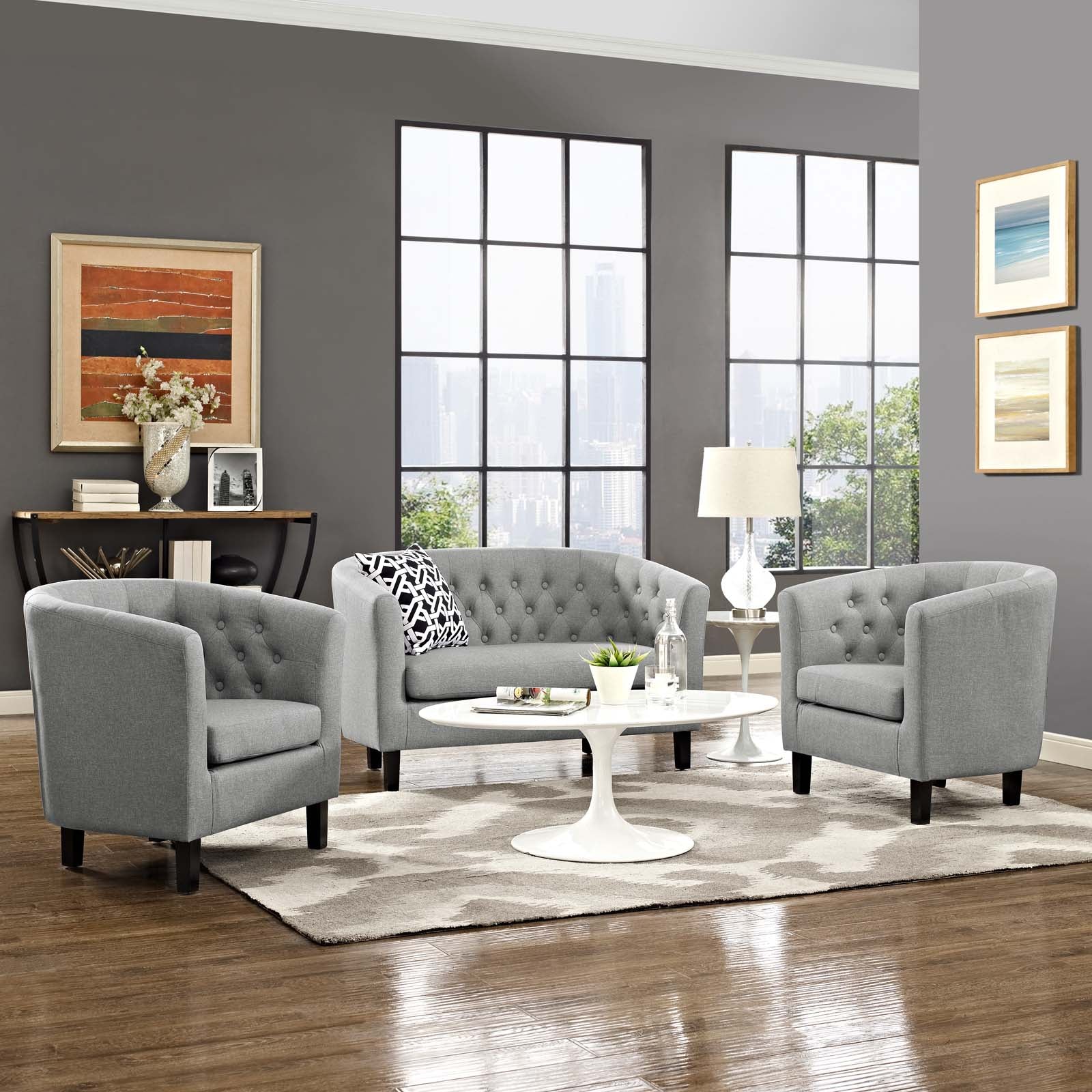 Prospect 3 Piece Upholstered Fabric Loveseat and Armchair Set - East Shore Modern Home Furnishings