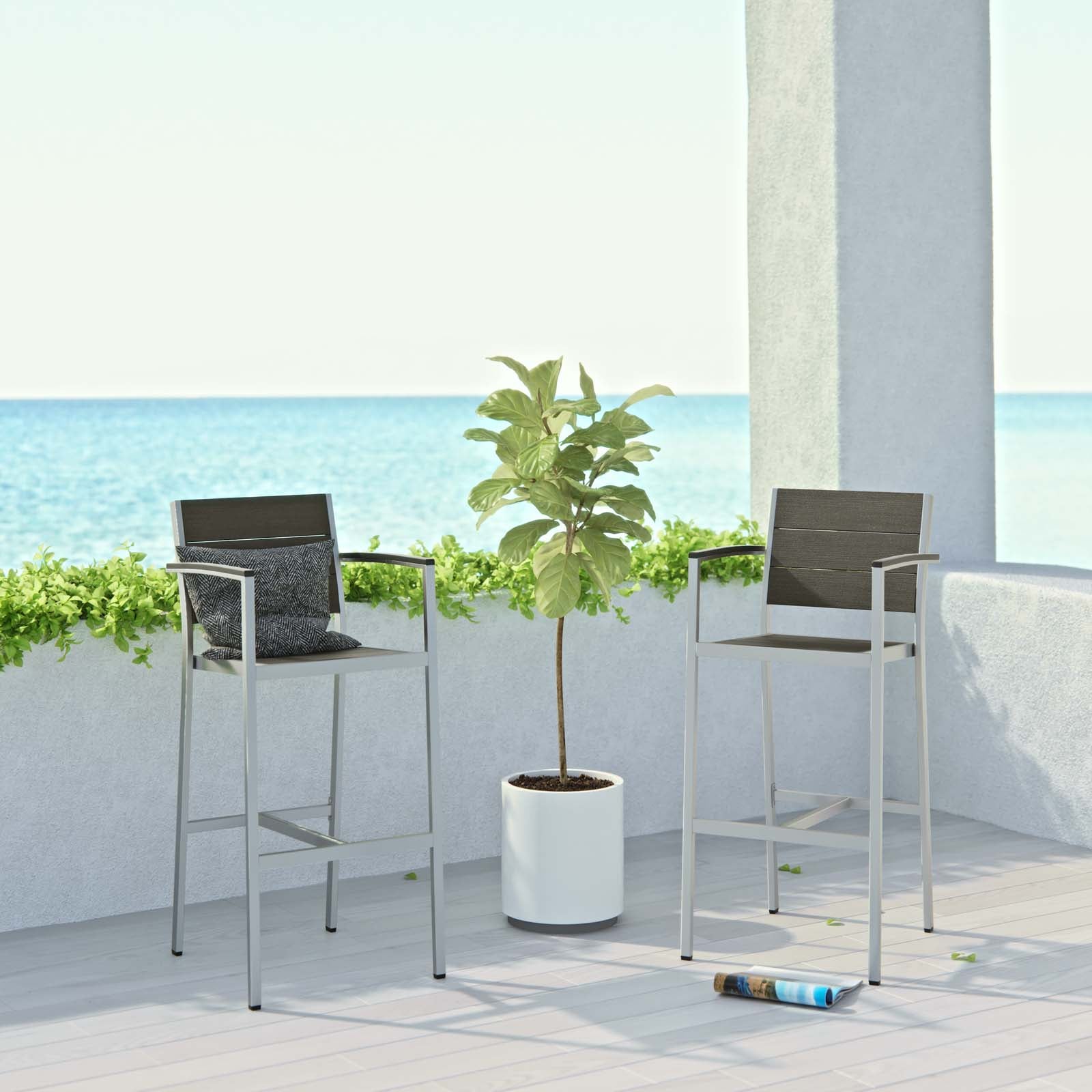 Shore Bar Stool Outdoor Patio Aluminum Set of 2 - East Shore Modern Home Furnishings