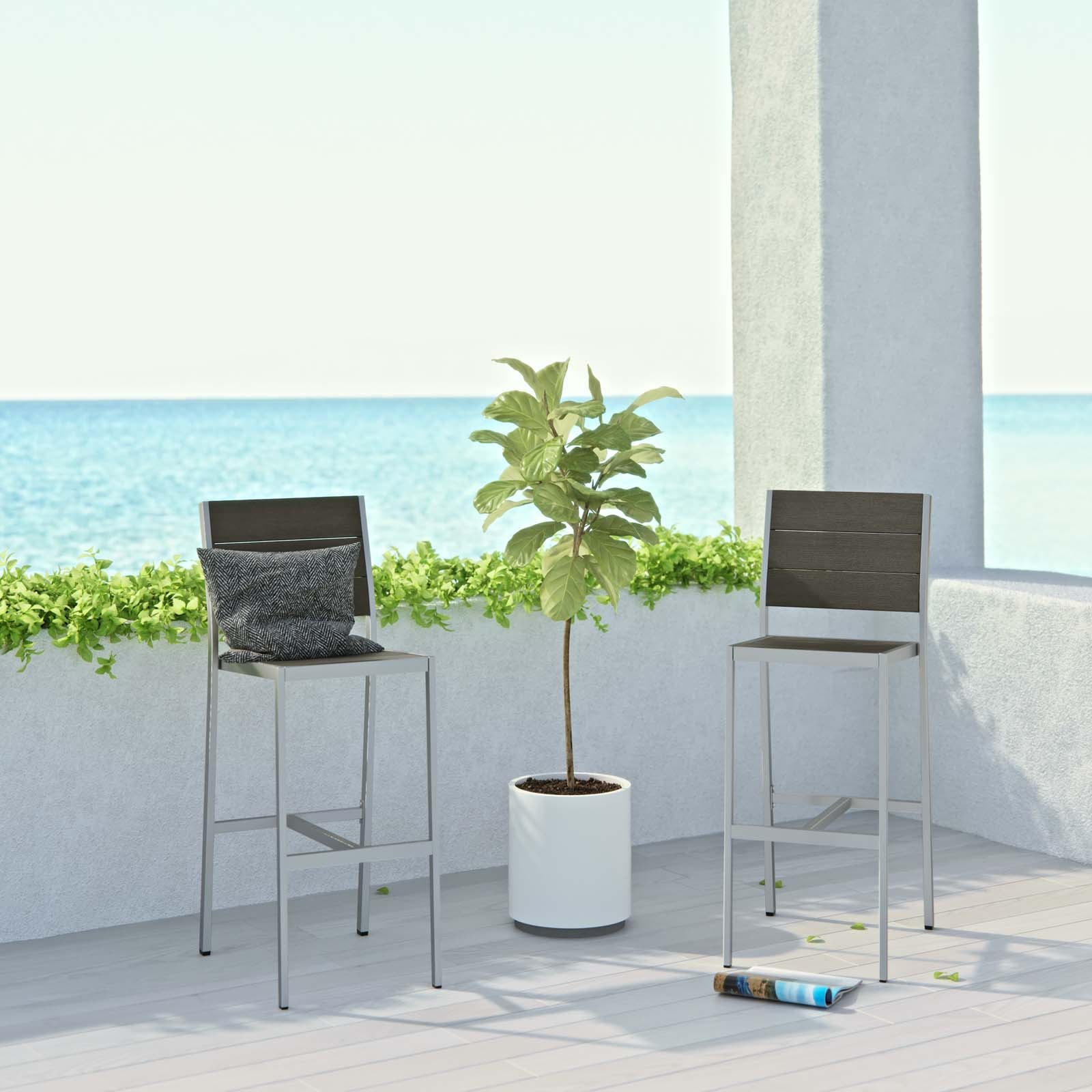 Shore Armless Bar Stool Outdoor Patio Aluminum Set of 2 - East Shore Modern Home Furnishings