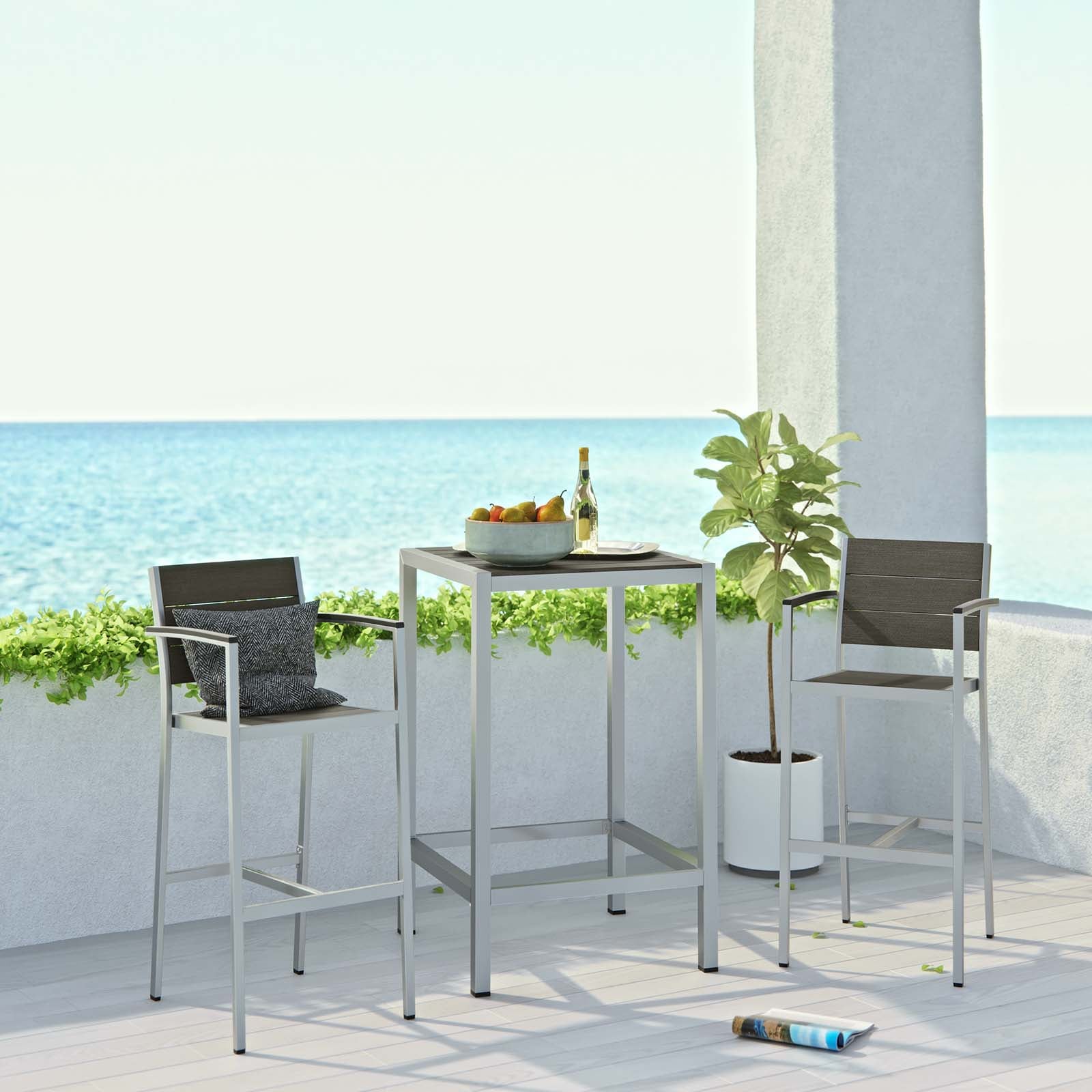 Shore 3 Piece Outdoor Patio Aluminum Outdoor Pub Set - East Shore Modern Home Furnishings