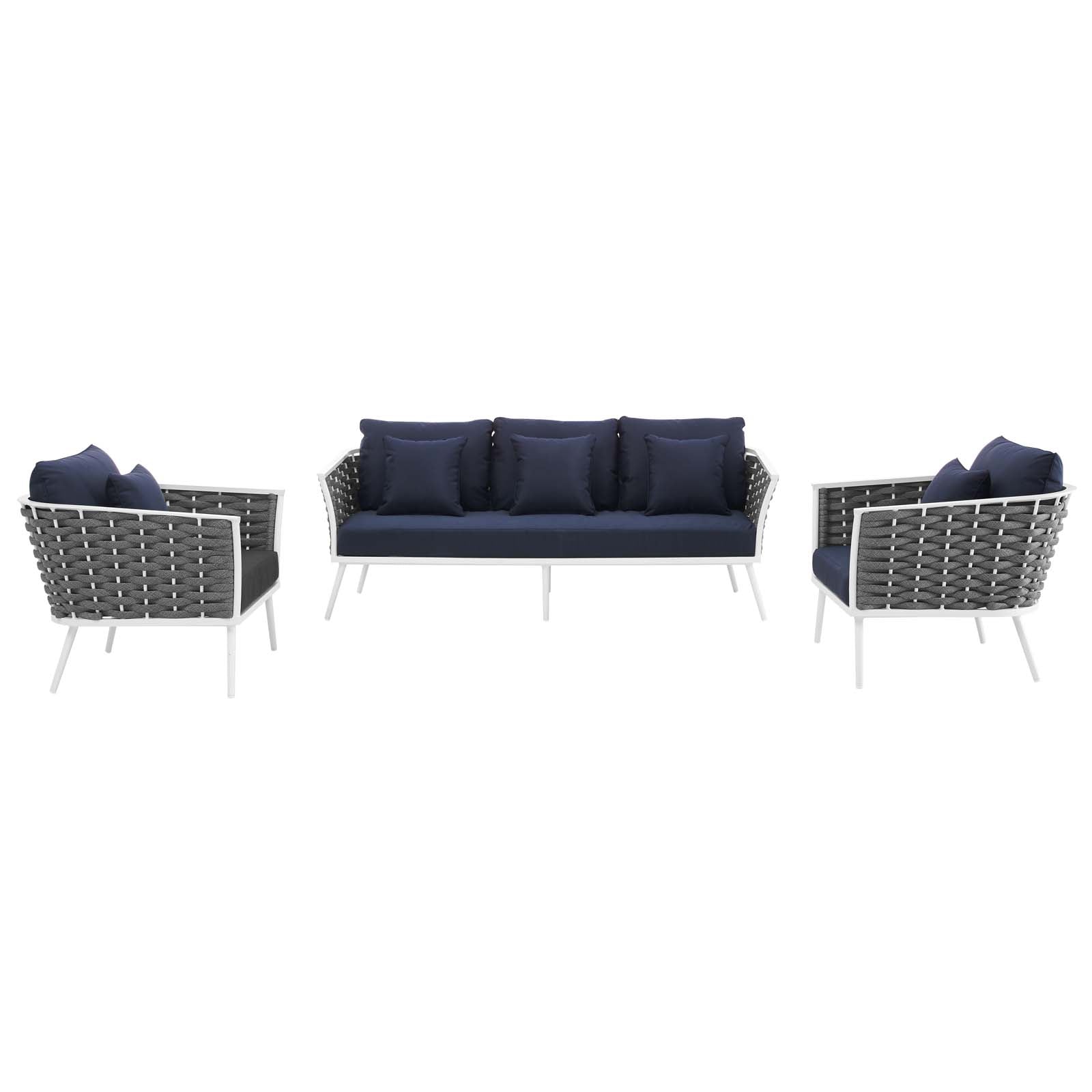 Stance 3 Piece Outdoor Patio Aluminum Sectional Sofa Set