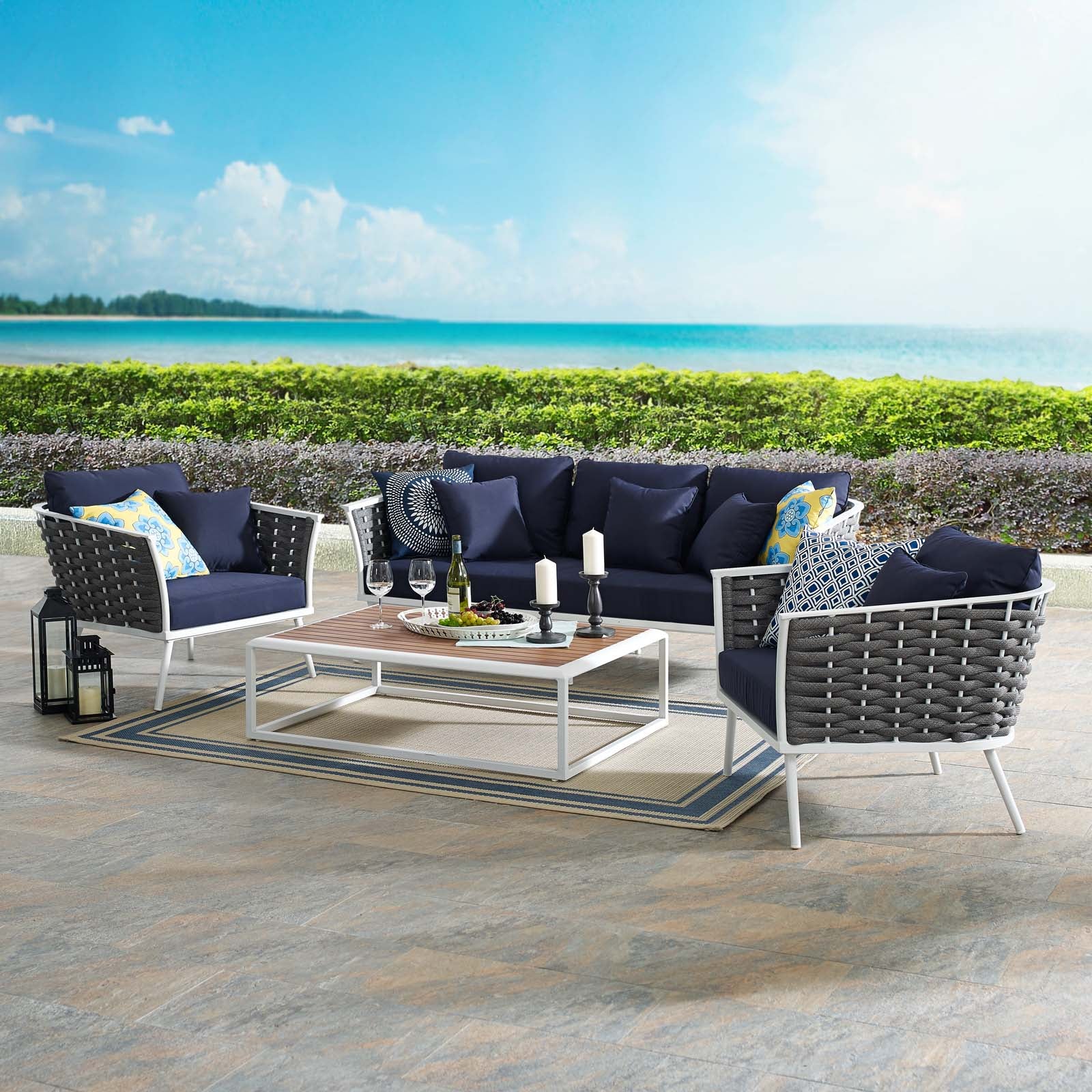 Stance 4 Piece Outdoor Patio Aluminum Sectional Sofa Set - East Shore Modern Home Furnishings