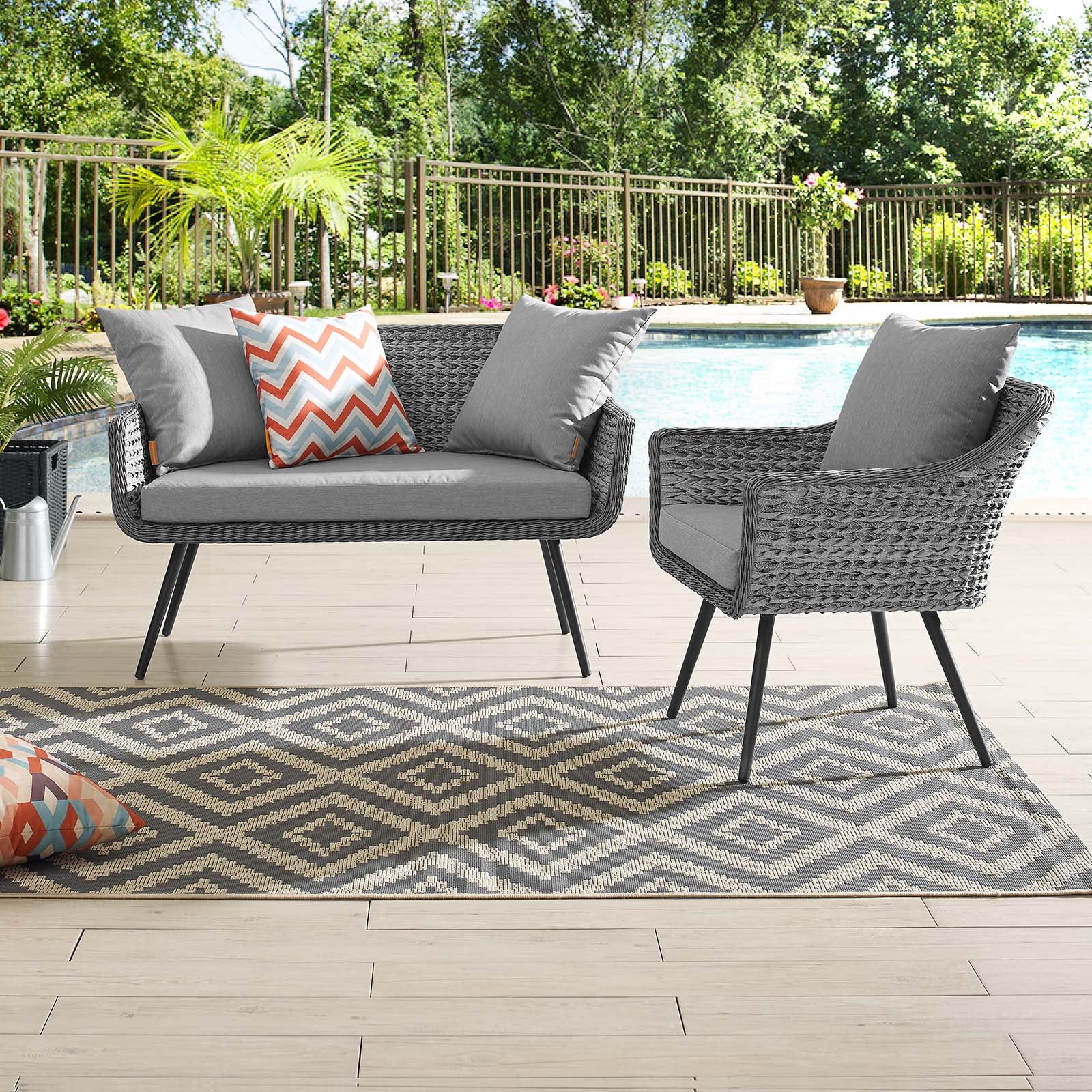 Endeavor 2 Piece Outdoor Patio Wicker Rattan Loveseat and Armchair Set - East Shore Modern Home Furnishings