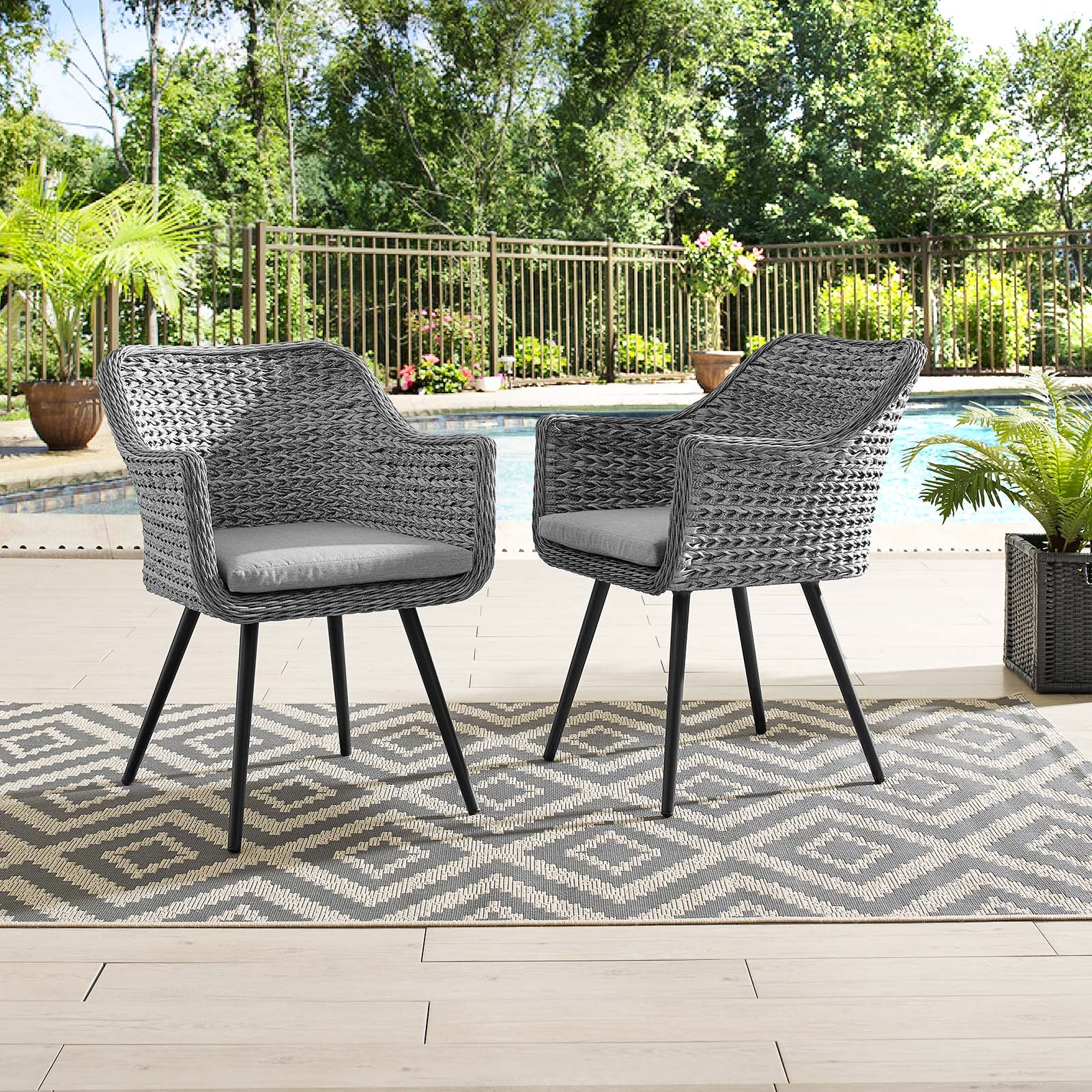 Endeavor Dining Armchair Outdoor Patio Wicker Rattan Set of 2 - East Shore Modern Home Furnishings