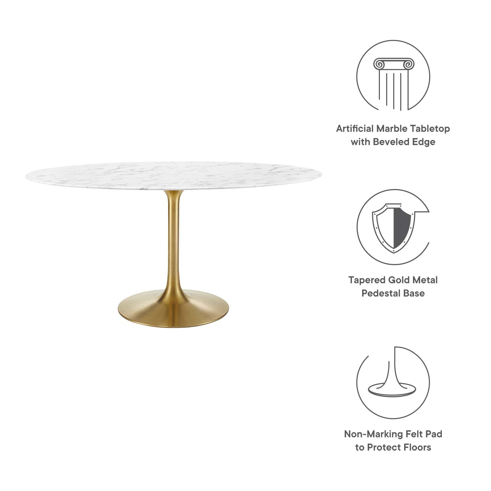 Lippa 60" Oval Artificial Marble Dining Table