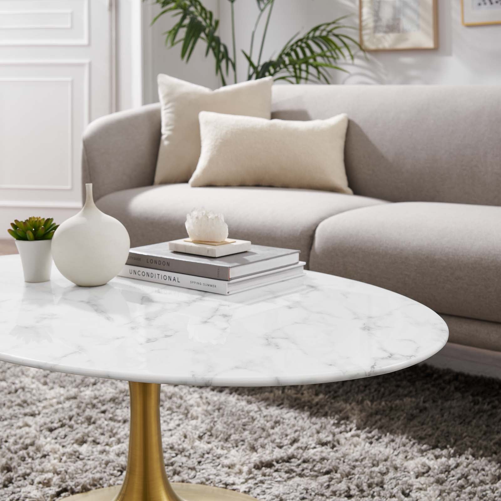 Lippa 42" Oval-Shaped Artifical Artificial Marble Coffee Table - East Shore Modern Home Furnishings