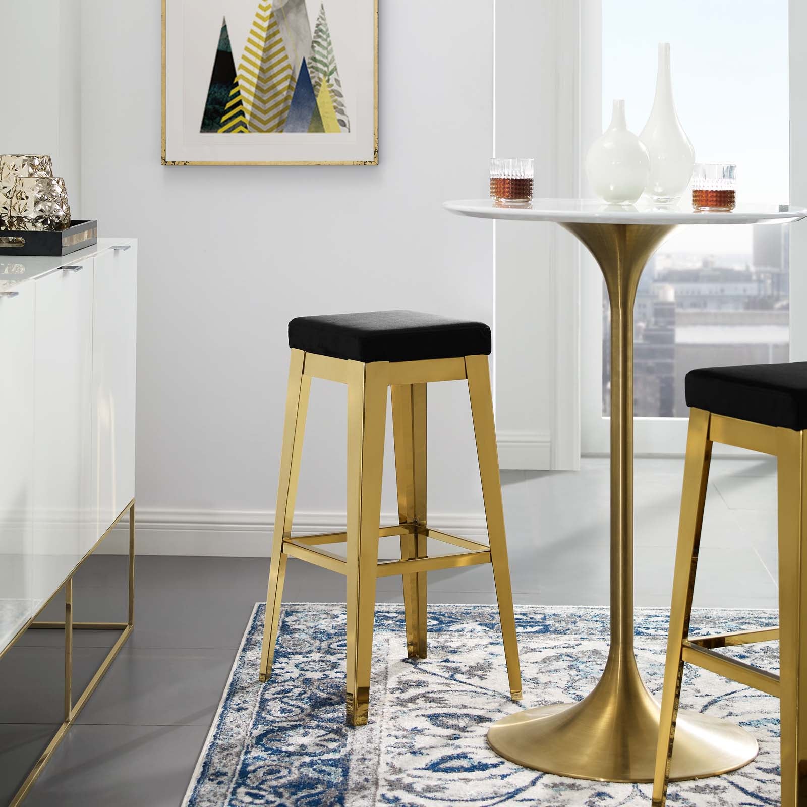 Arrive Gold Stainless Steel Performance Velvet Bar Stool - East Shore Modern Home Furnishings