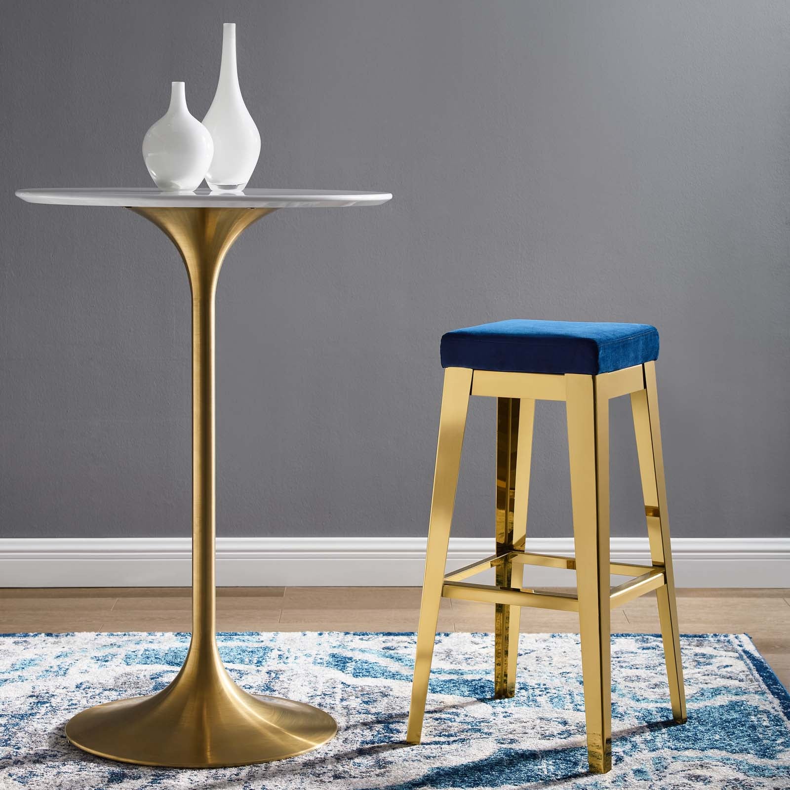 Arrive Gold Stainless Steel Performance Velvet Bar Stool - East Shore Modern Home Furnishings