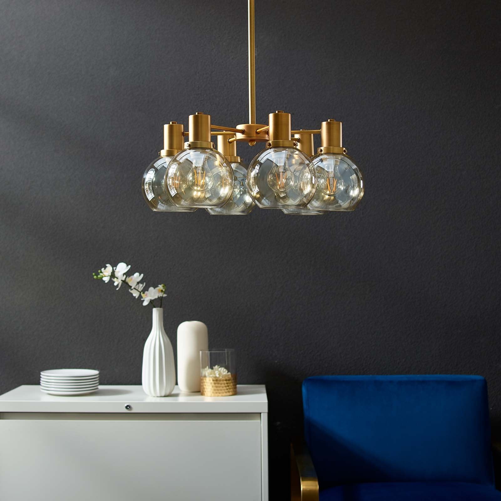 Resound Amber Glass And Brass Pendant Chandelier - East Shore Modern Home Furnishings