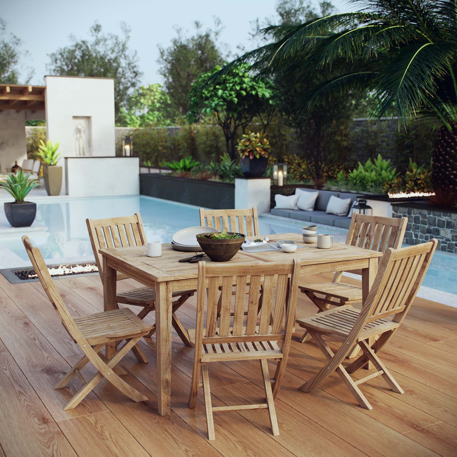 Marina 7 Piece Outdoor Patio Teak Outdoor Dining Set - East Shore Modern Home Furnishings