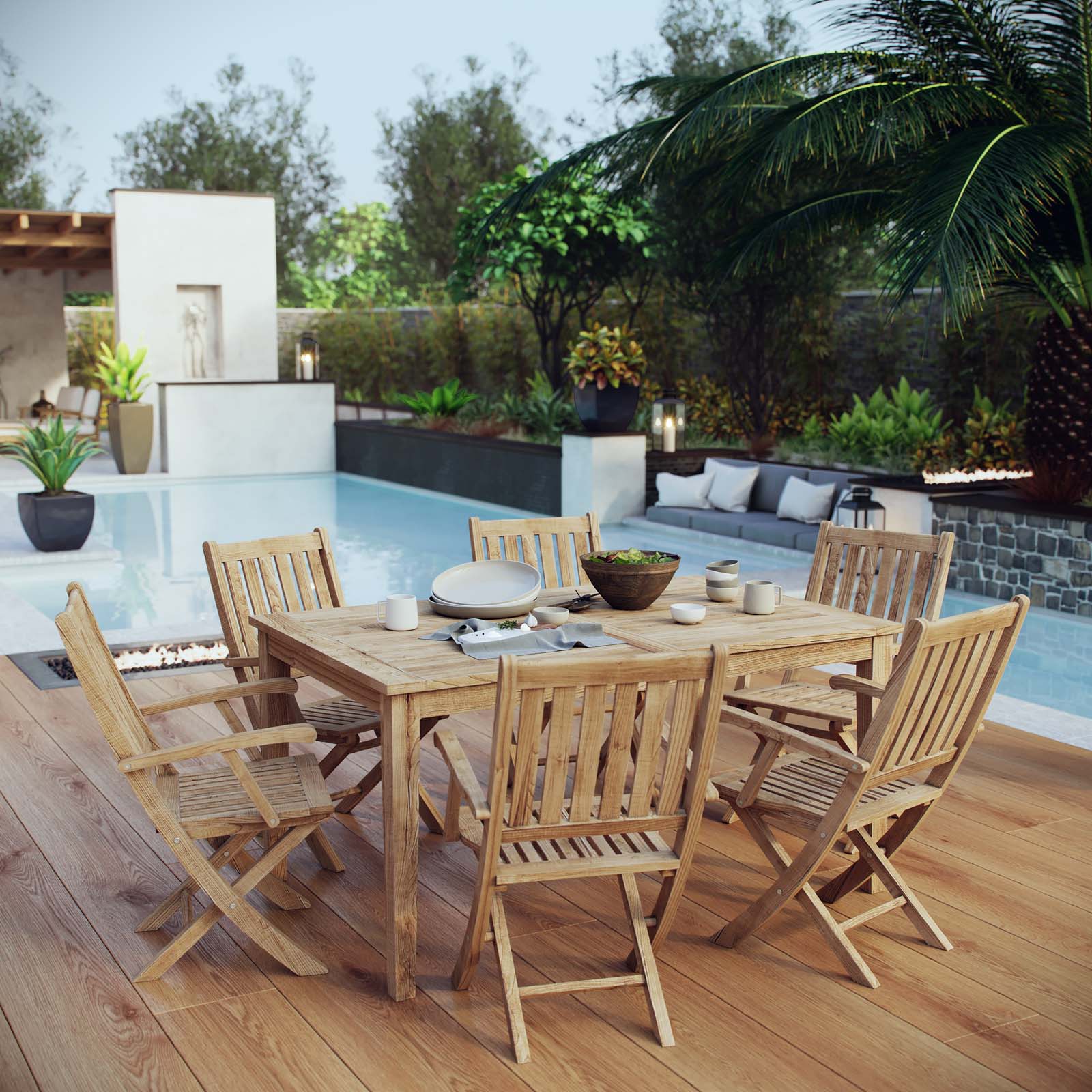 Marina 7 Piece Outdoor Patio Teak Outdoor Dining Set