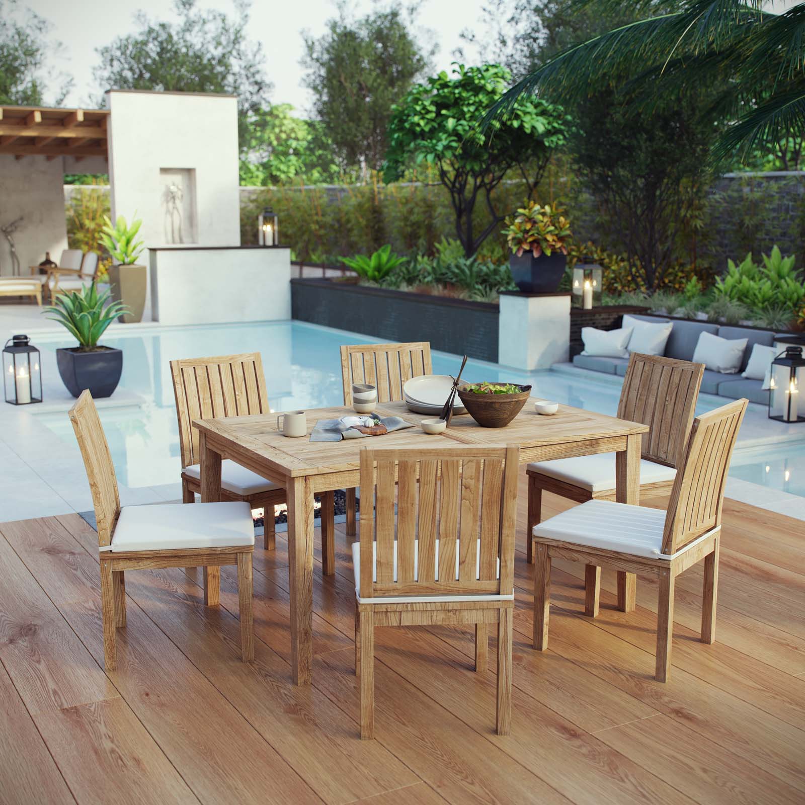 Marina 7 Piece Outdoor Patio Teak Outdoor Dining Set