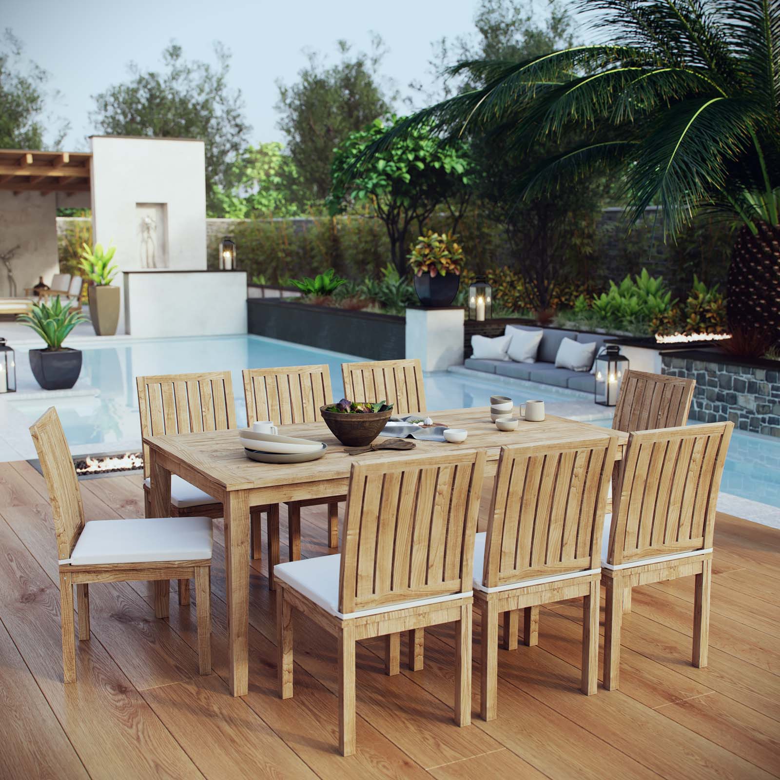 Marina 9 Piece Outdoor Patio Teak Outdoor Dining Set