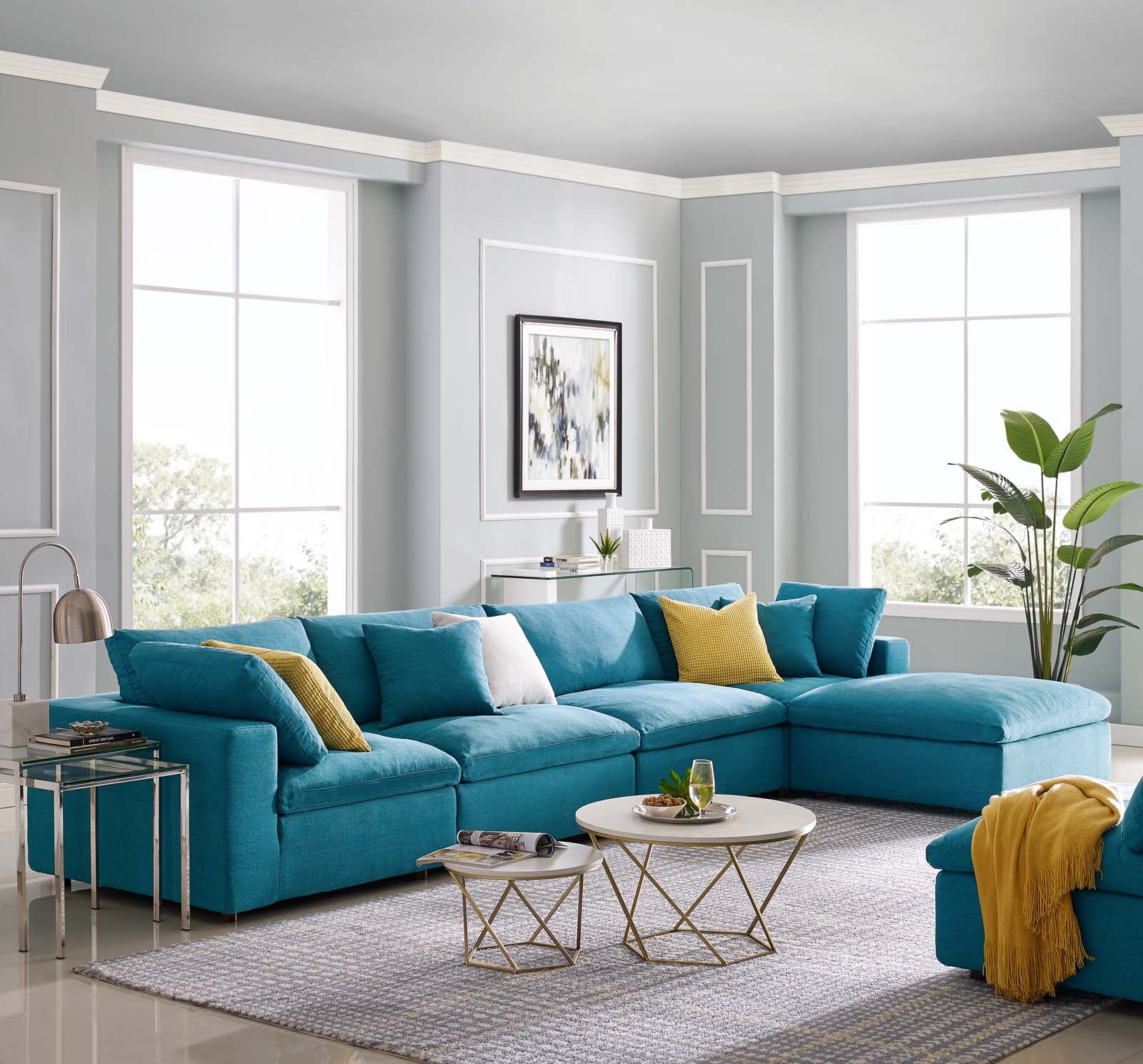 Commix Down Filled Overstuffed 5 Piece Sectional Sofa Set