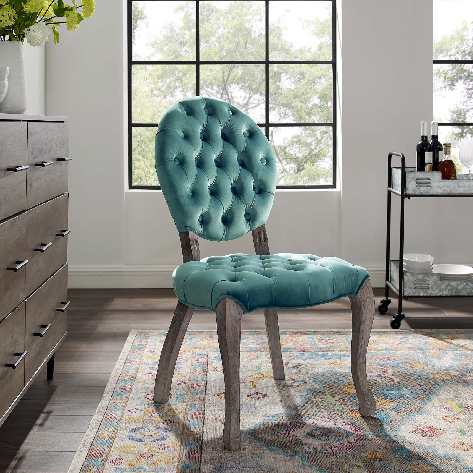 Exhibit French Vintage Dining Performance Velvet Side Chair - East Shore Modern Home Furnishings