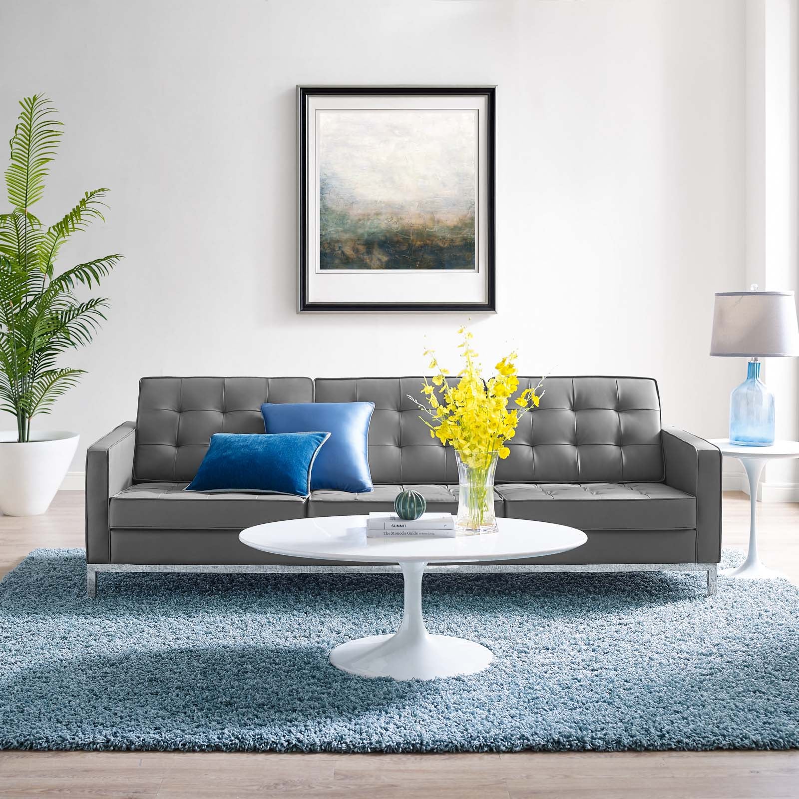 Loft Tufted Upholstered Faux Leather Sofa - East Shore Modern Home Furnishings