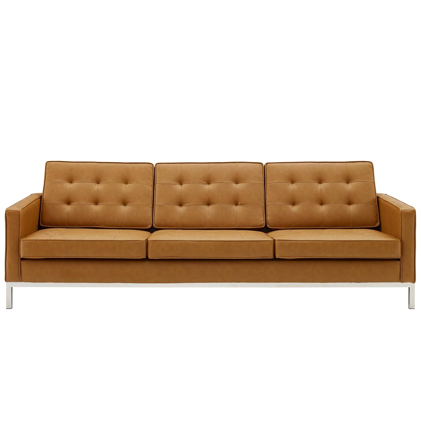Loft Tufted Upholstered Faux Leather Sofa