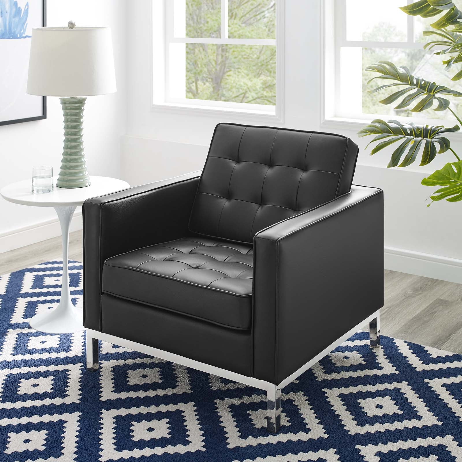 Loft Tufted Upholstered Faux Leather Armchair - East Shore Modern Home Furnishings
