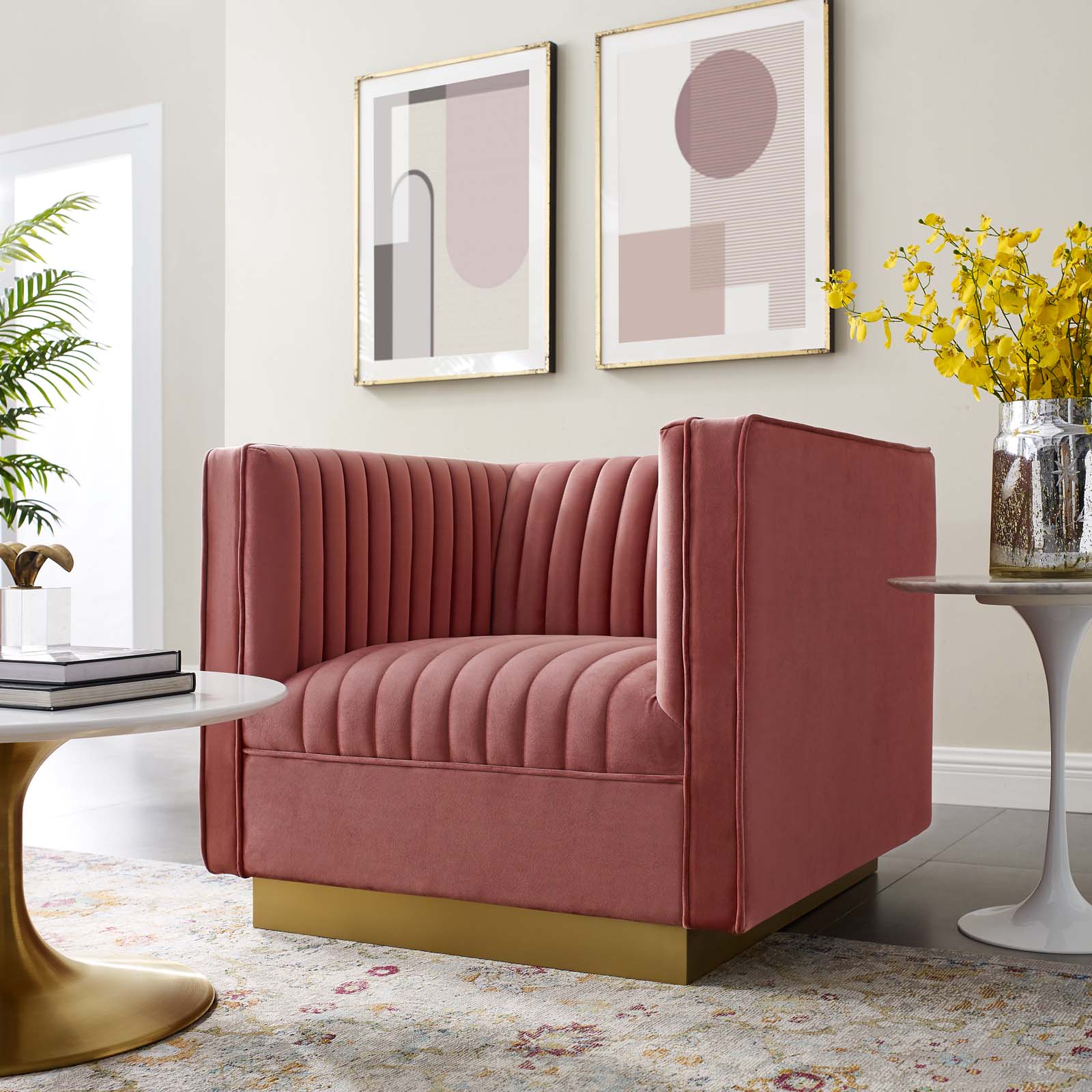 Sanguine Vertical Channel Tufted Accent Performance Velvet Armchair - East Shore Modern Home Furnishings