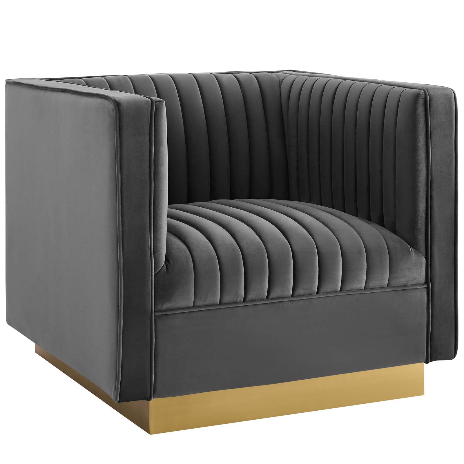 Sanguine Vertical Channel Tufted Accent Performance Velvet Armchair - East Shore Modern Home Furnishings