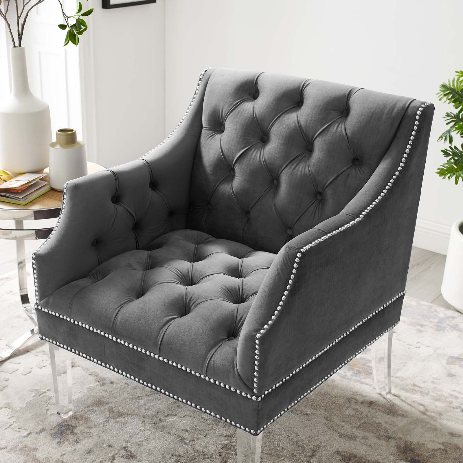 Proverbial Tufted Button Accent Performance Velvet Armchair - East Shore Modern Home Furnishings